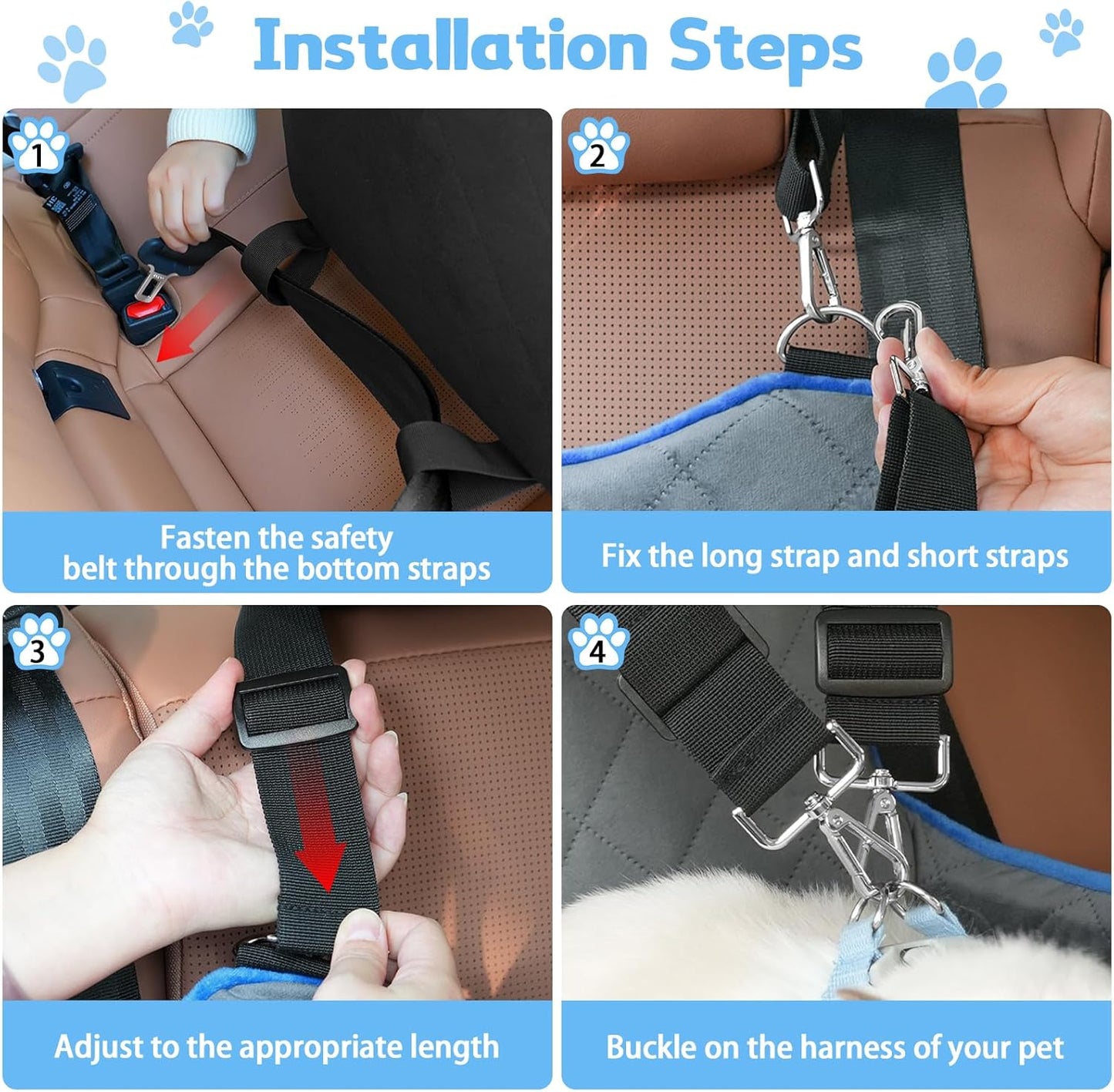 Elevated Dog Car Seat, Booster Car Seat for Small/Medium Sized Dog Fits in Front/Back Seat, 6 Inch Memory Foam, 3 Storage Pockets & 3 Safety Belts, Detachable Washable Puppy Carrier for Travel