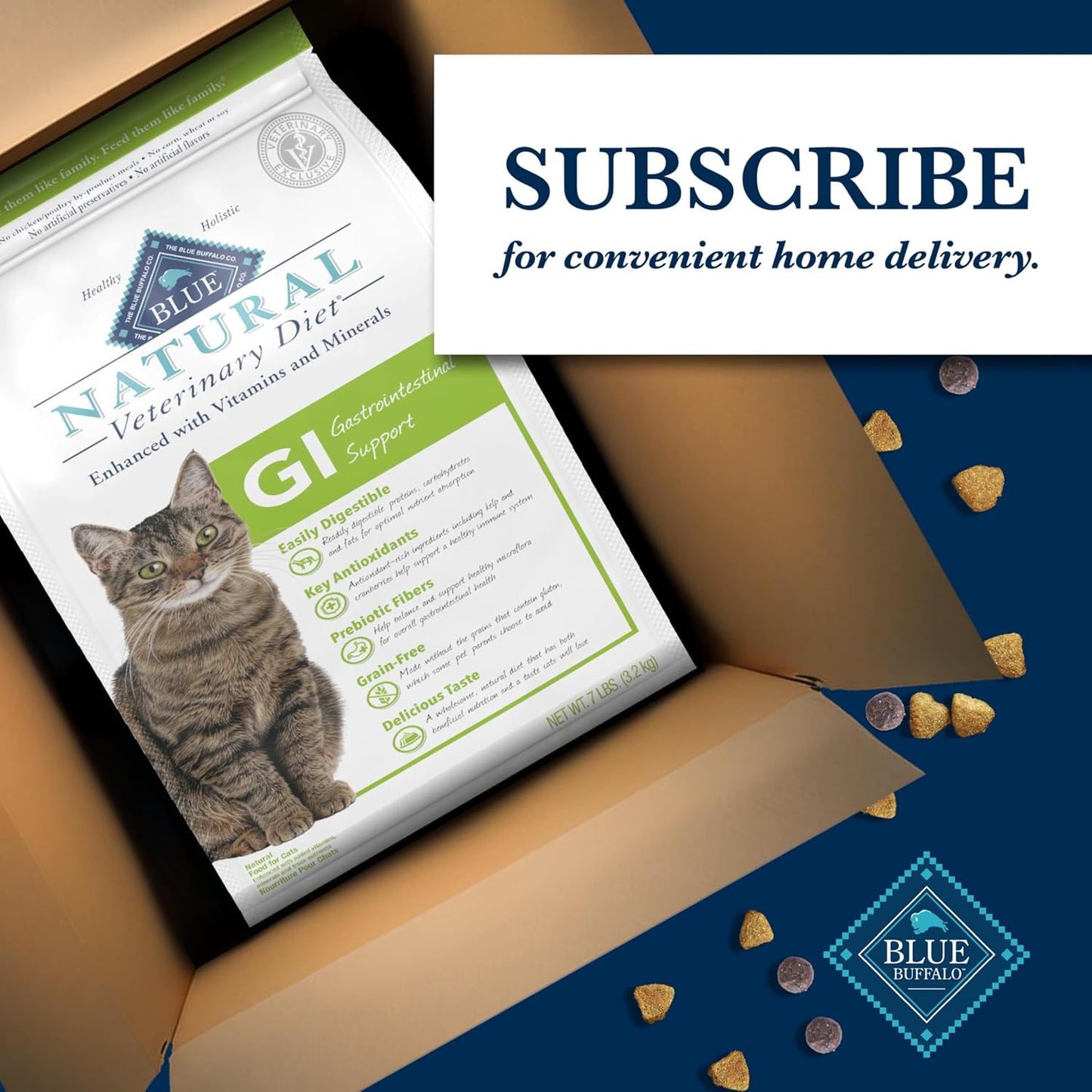 Blue Buffalo Natural Veterinary Diet GI Gastrointestinal Support Dry Cat Food, Chicken 7-lb bag