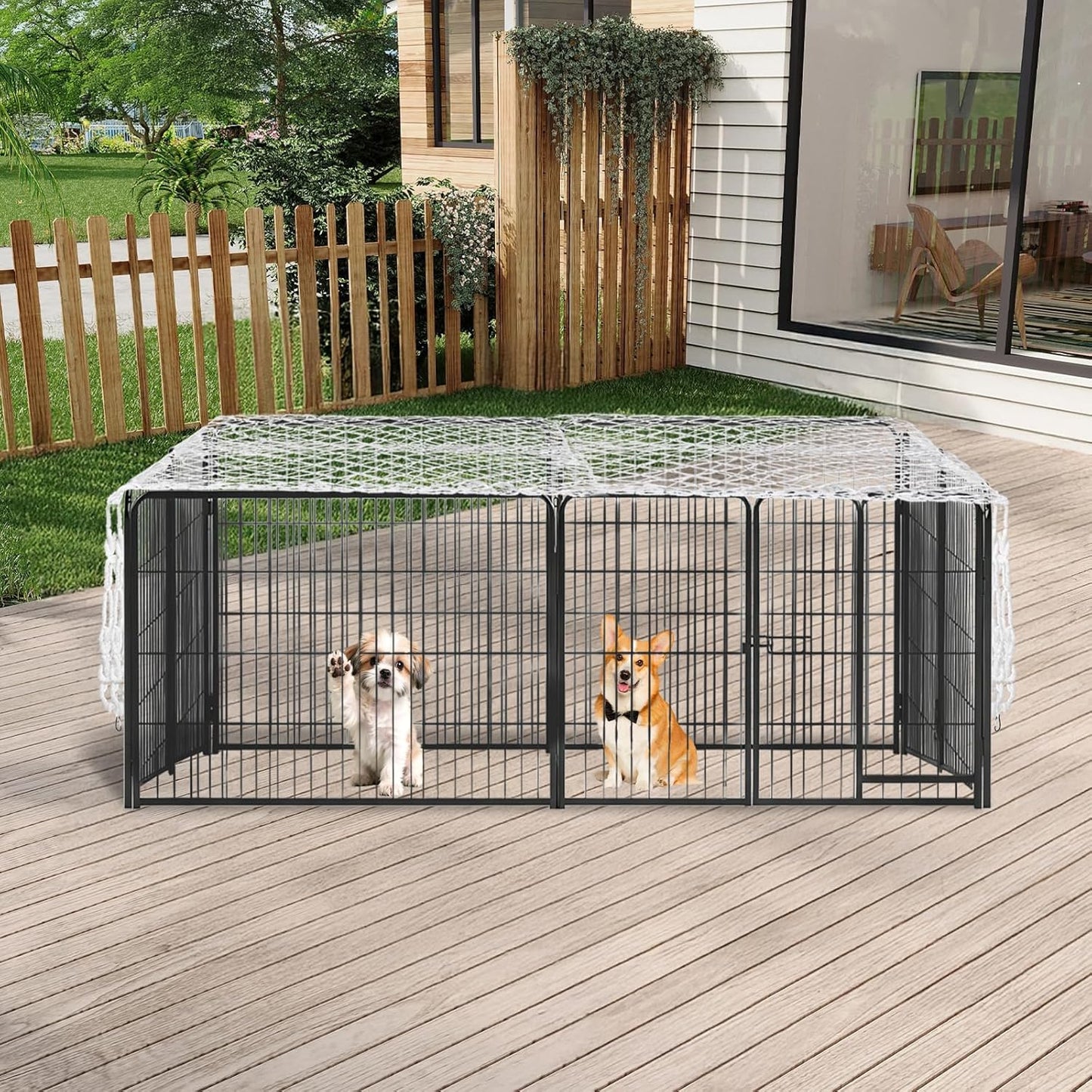 Dog Playpen Cover Net with Metal Fixing Buckle 6.7 * 6.7FT Prevent Small Dogs from Jumping Out of The Playpen (Cover Only)