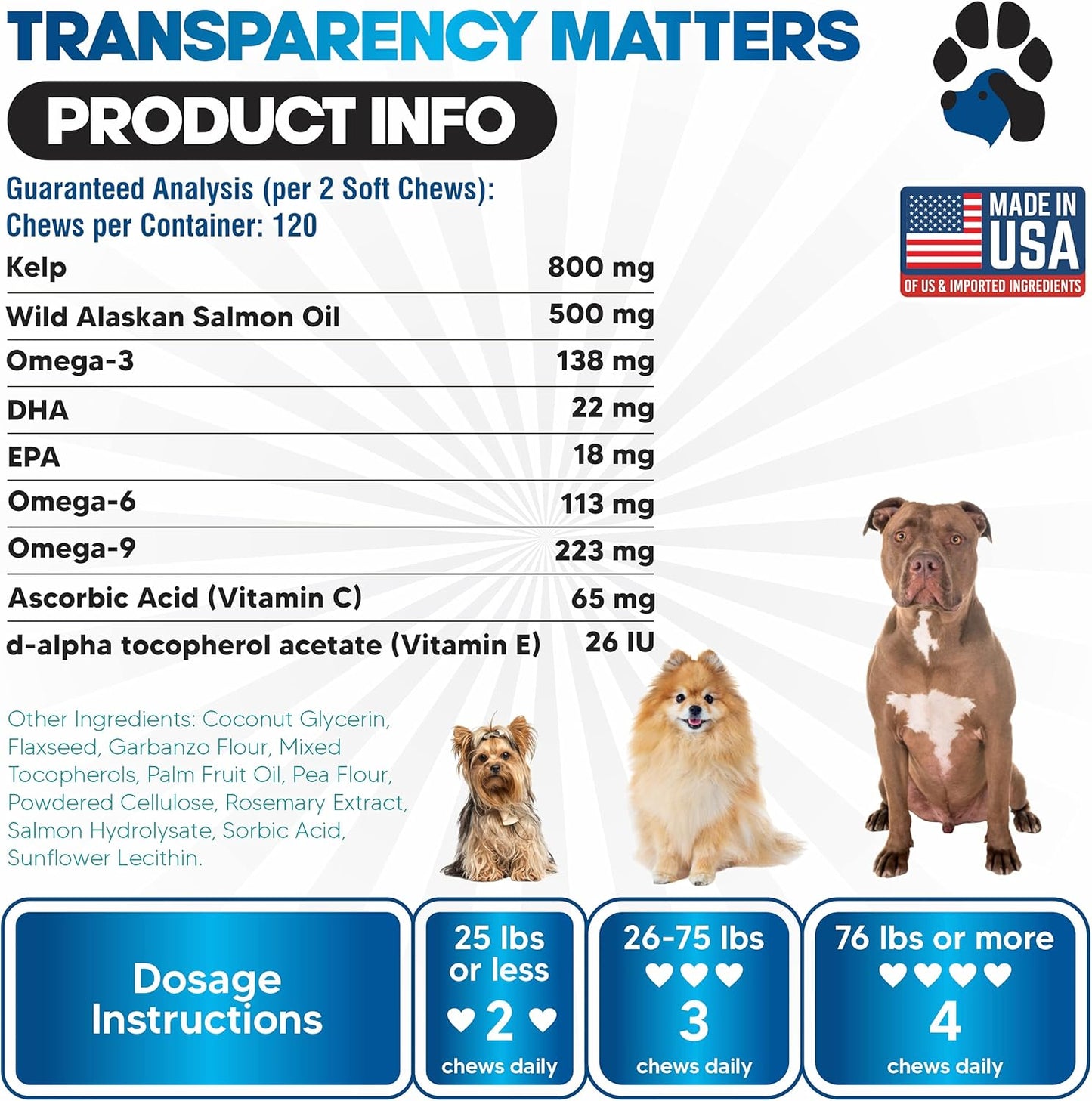 Wild Alaskan Salmon Oil for Dogs - Dog Skin and Coat Supplement - Shedding & Itch Relief for Dogs - Omega 3 Fish Oil for Dogs Chews - 120 Dog Allergy Chews - Dog Shedding Supplement - Dog Vitamins