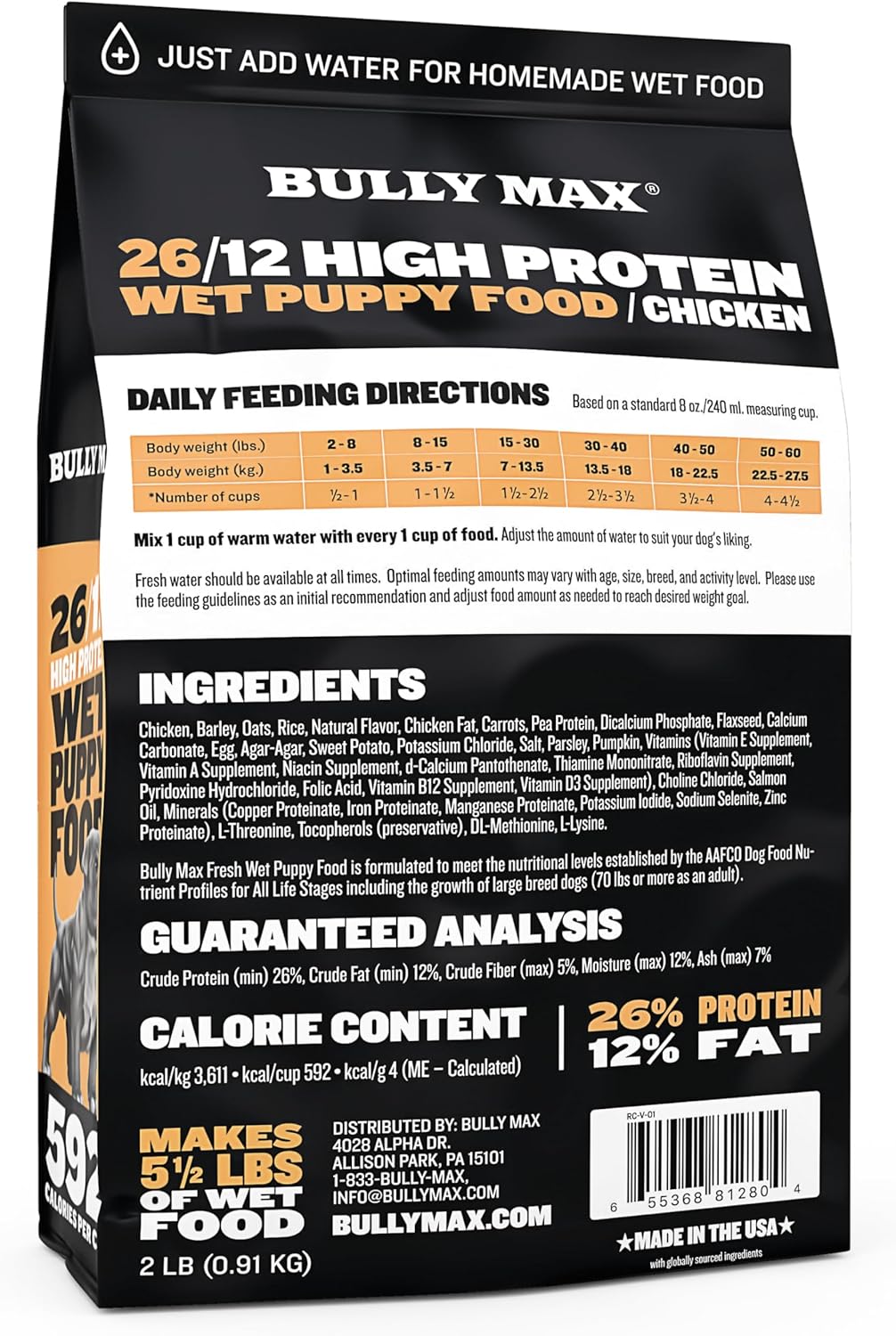 Bully Max Puppy Growth & Nutrition Bundle - High Protein Natural Dry Dog Food (5lb Bag) & Wet Dog Food (2 Dry lb, Makes 5.5 lb of Wet Food) for Small & Large Breed Puppies - Lamb & Chicken Flavors