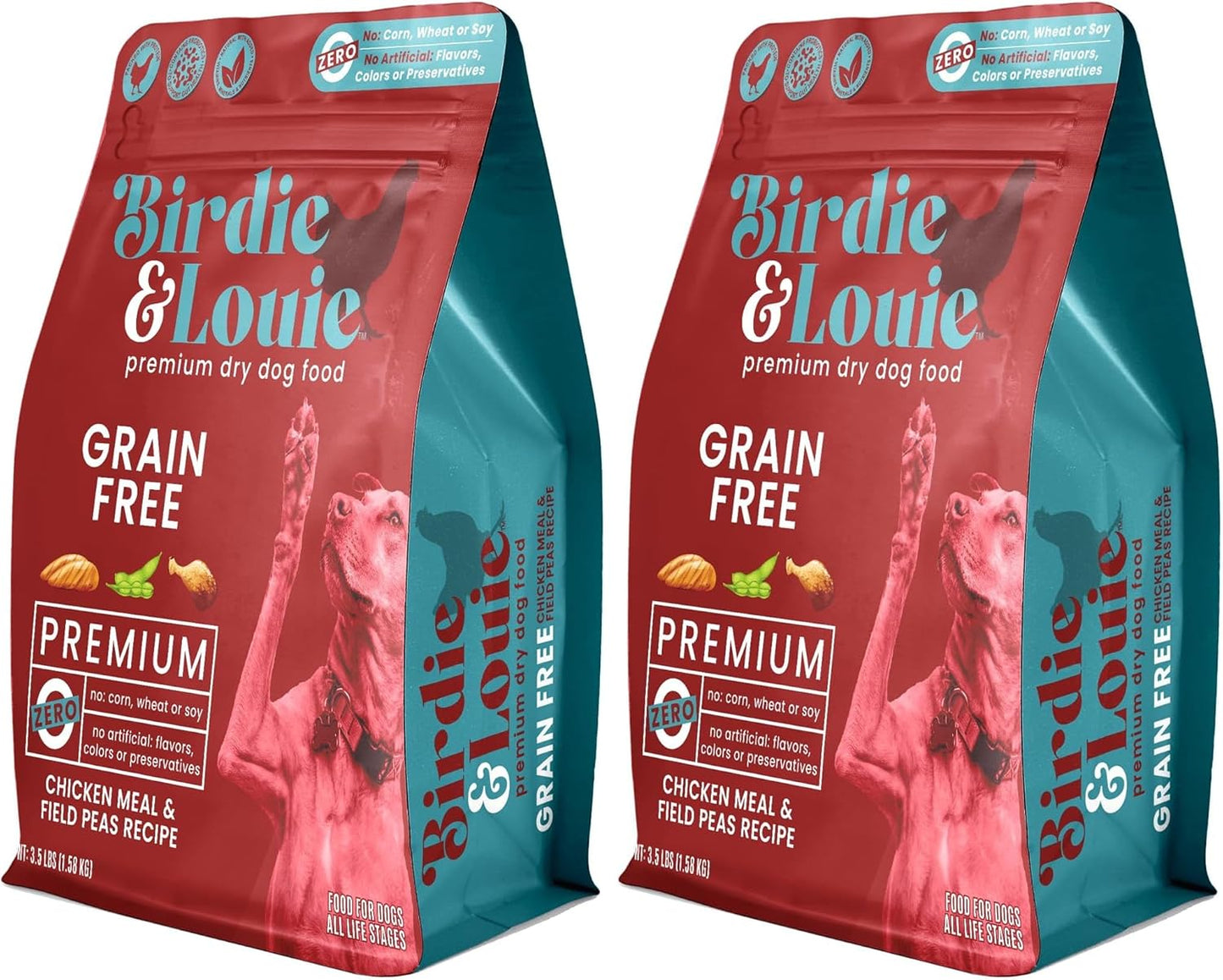 Birdie and Louie Dry Dog Food Chicken Meal & Field Peas Recipe 3.5 Lb Easy Seal Bag (1 Bag) (Pack of 2)