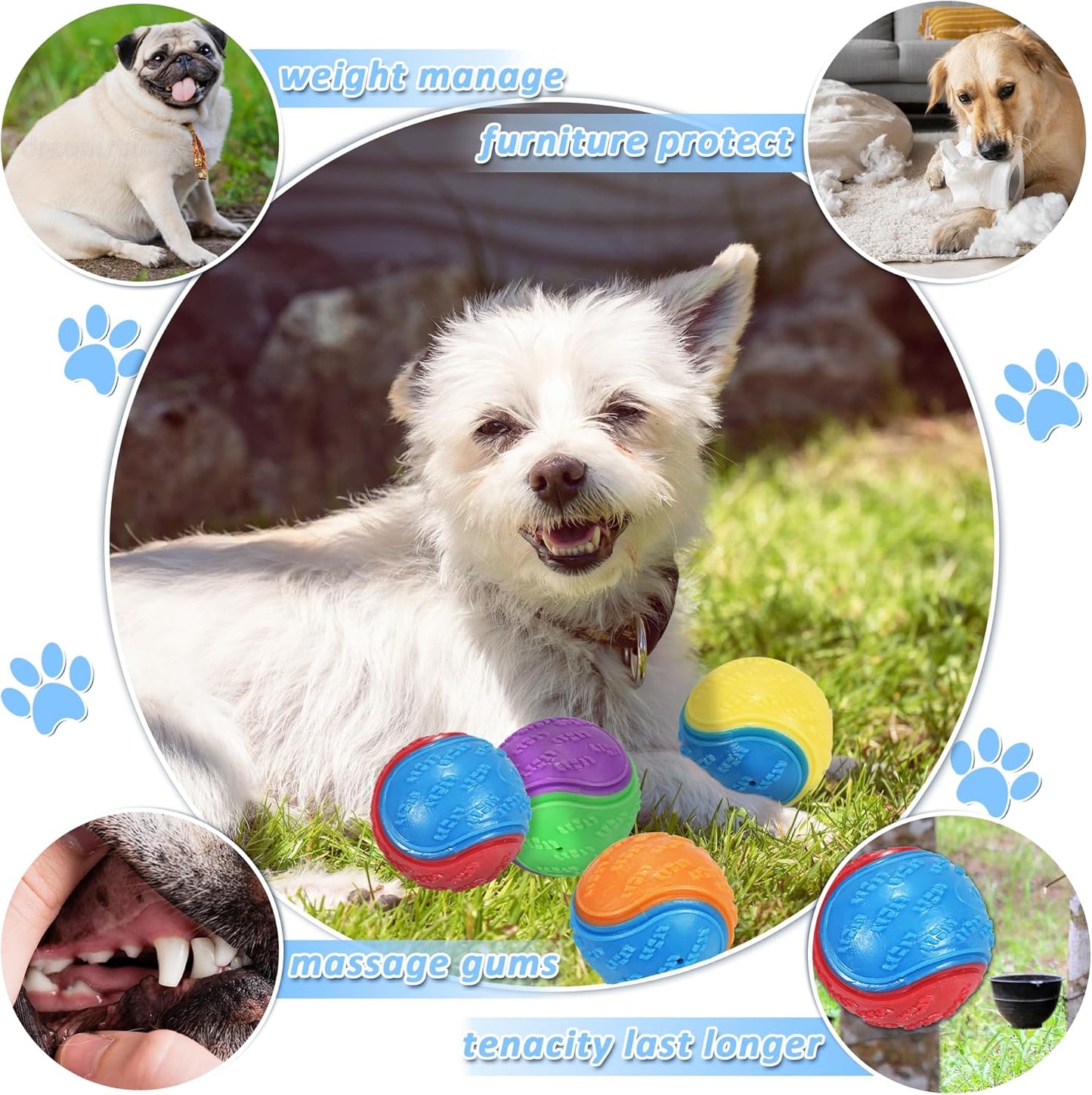 6Pcs Squeaky Dog Balls, Dog Toys Balls for Training, Tough Ball Toys for Dogs, Fit with Dog Ball Launcher, High Bouncy Dog Ball for Interactive Playing, Puppy Pet Chew Balls Teething Balls 2.5in