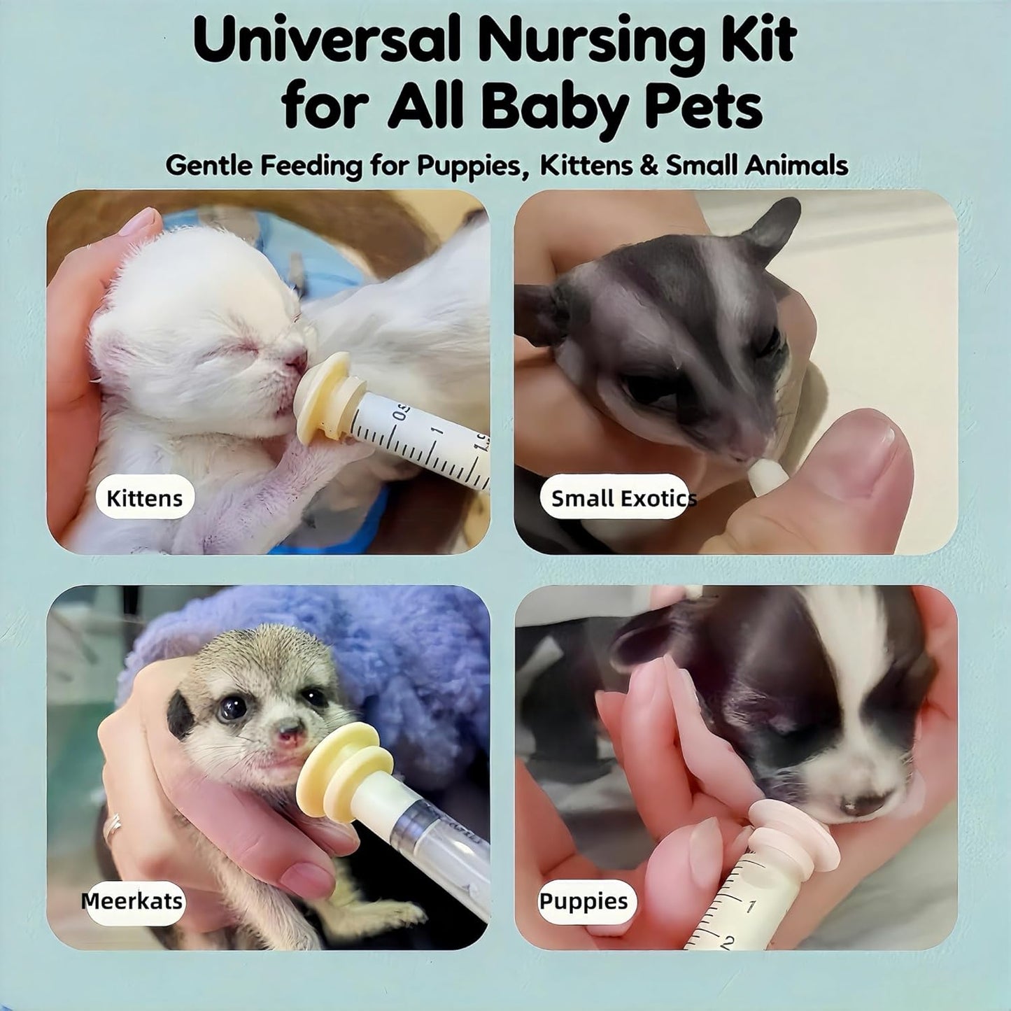 Pet Nursing Kit, Kitten Bottle Feeding Set with Nursing Nipples, Formula Dispenser, Liquid Syringe for Newborn Puppies and Kittens