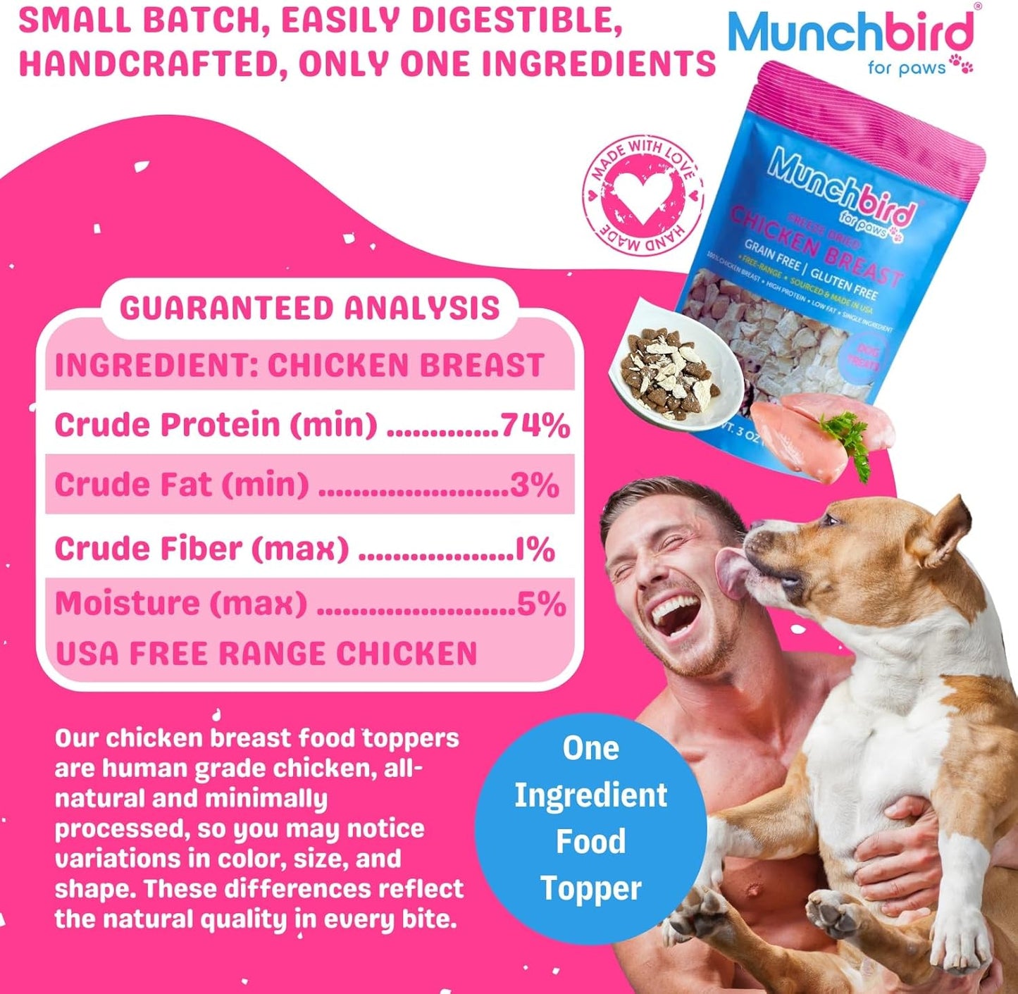 Munchbird Rabbit Ears Freeze Dried Chicken Food Topper for Dogs Bundle