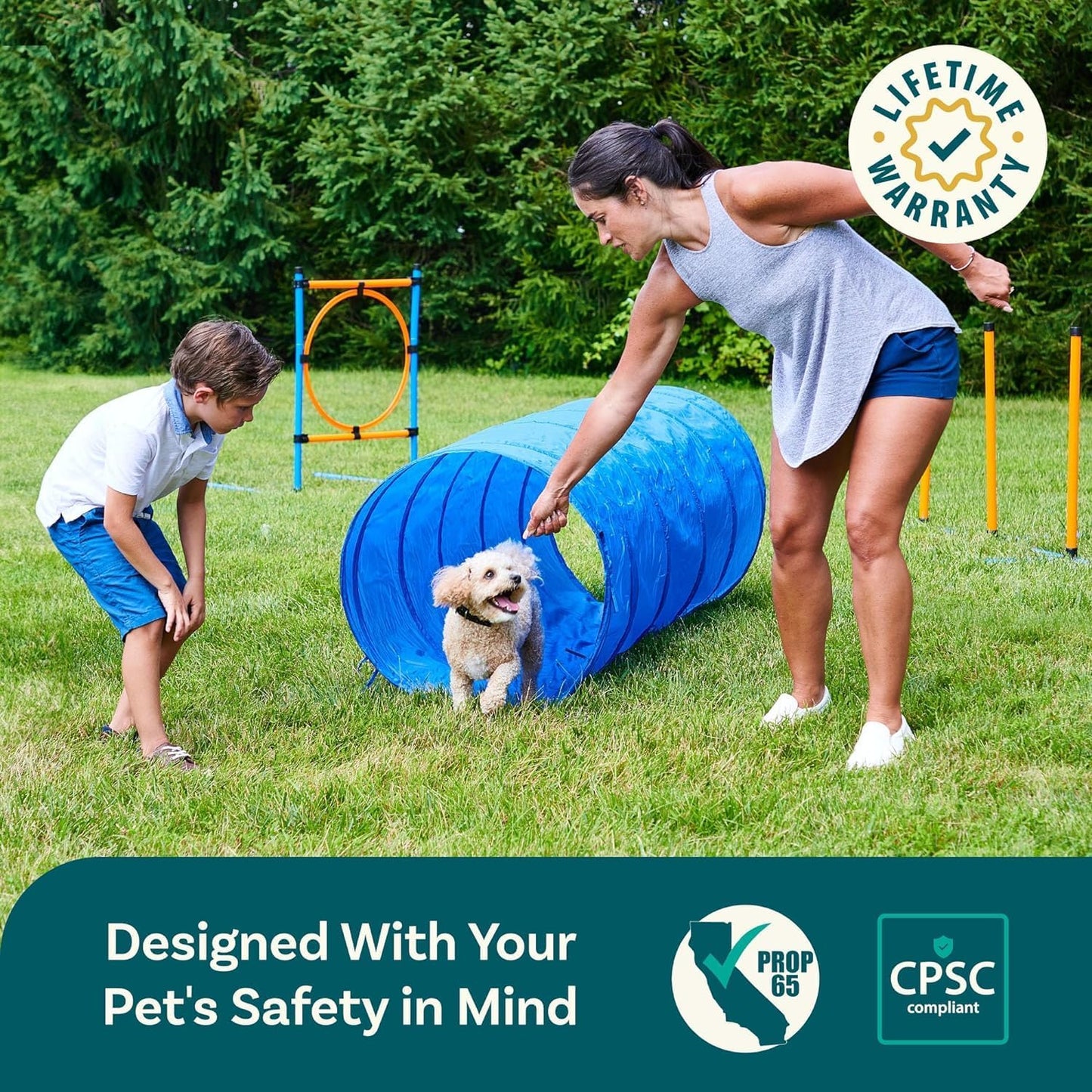 PetCove Dog Agility Set - Backyard Obstacle Course with Jumps, Tunnel and Training Equipment - Dog Agility Course Backyard Set - Assembles in Minutes - Includes Carrying Bags for Transport & Storage