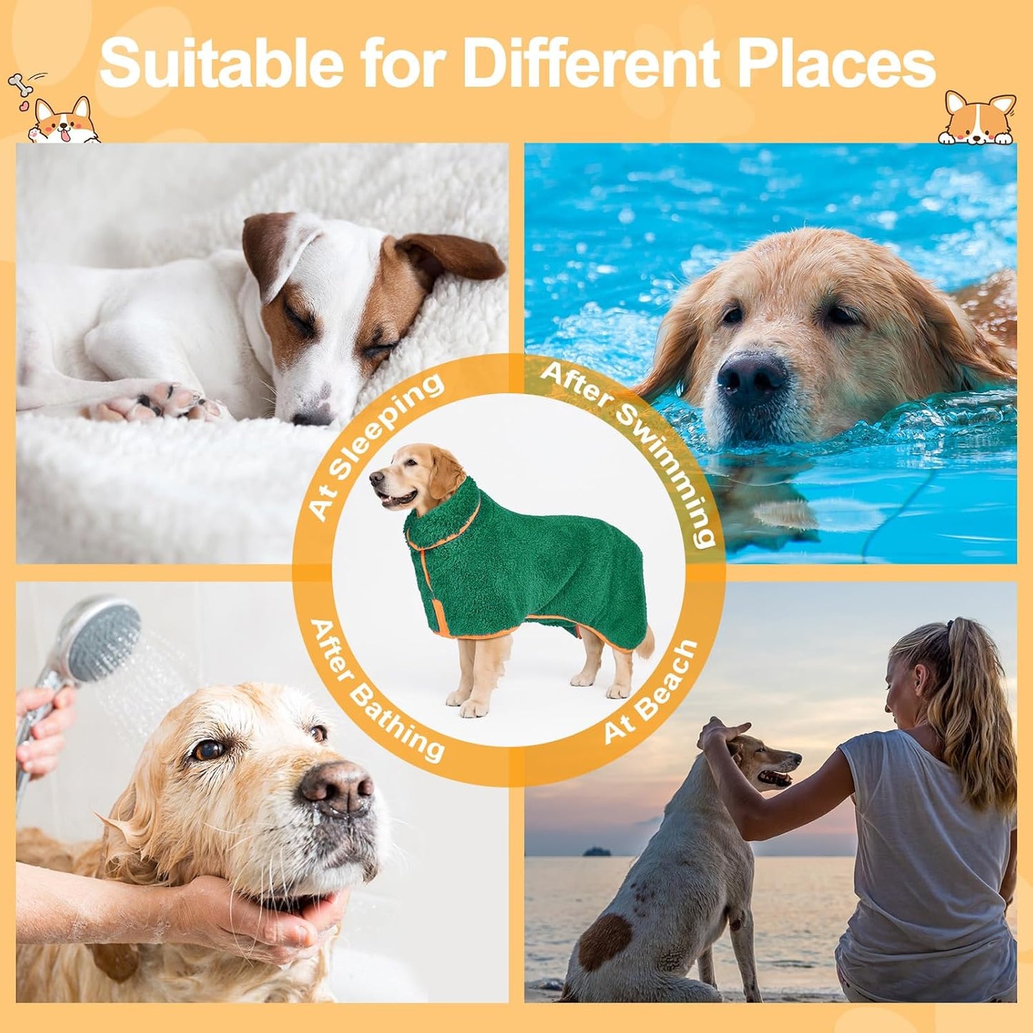 Bienbee Dog Bathrobe, Quick Drying Super Absorbent Dog Robes for After Bath, Warm Keeping Dogs Towel, Dogs Bath Supplies, Dark Green XL