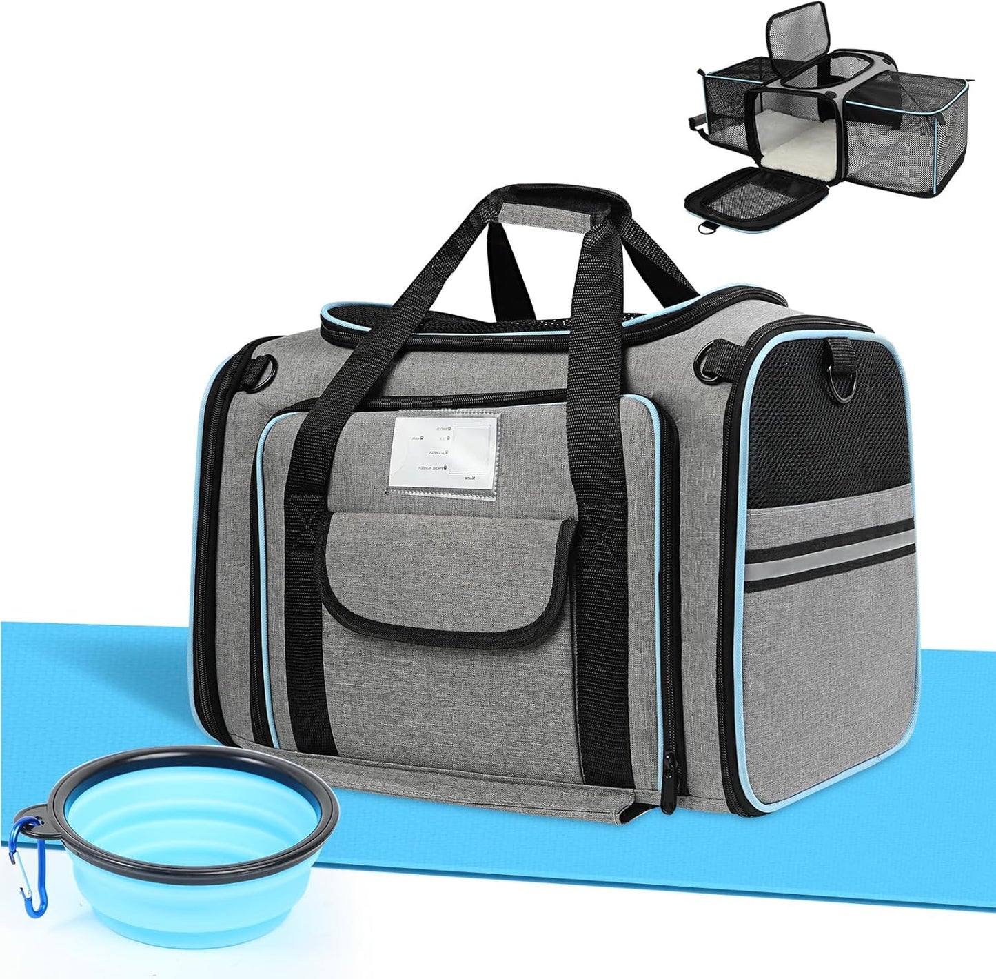 Pet Carrier Airline Approved, Expandable Pet Cat Carriers with Wheels for Dogs, Airline Approved Cat Dog Carrier, TSA Approved Pet Carrier In Cabin, Pet Dog Cat Carrier Soft, Cat Travel Carriers(Grey)