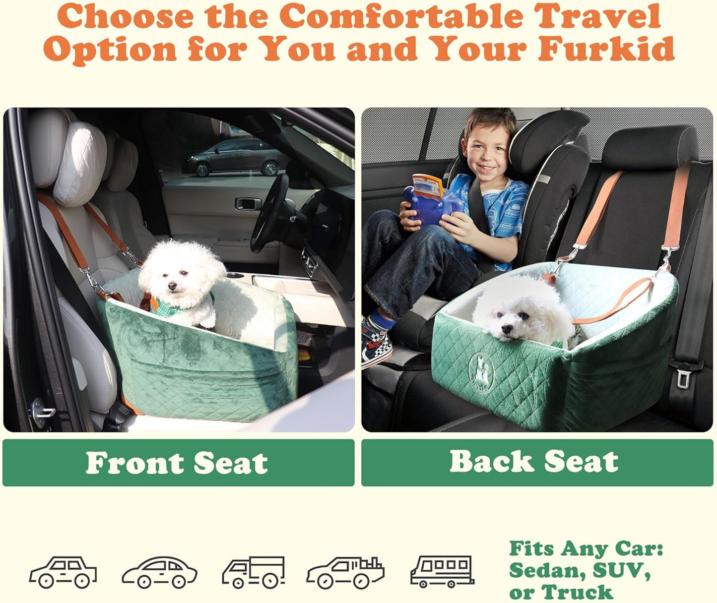 Dog Car Seat for Small & Medium Dogs - Crash-Protective, Non-Slip, Protects Car Interior, Detachable & Washable