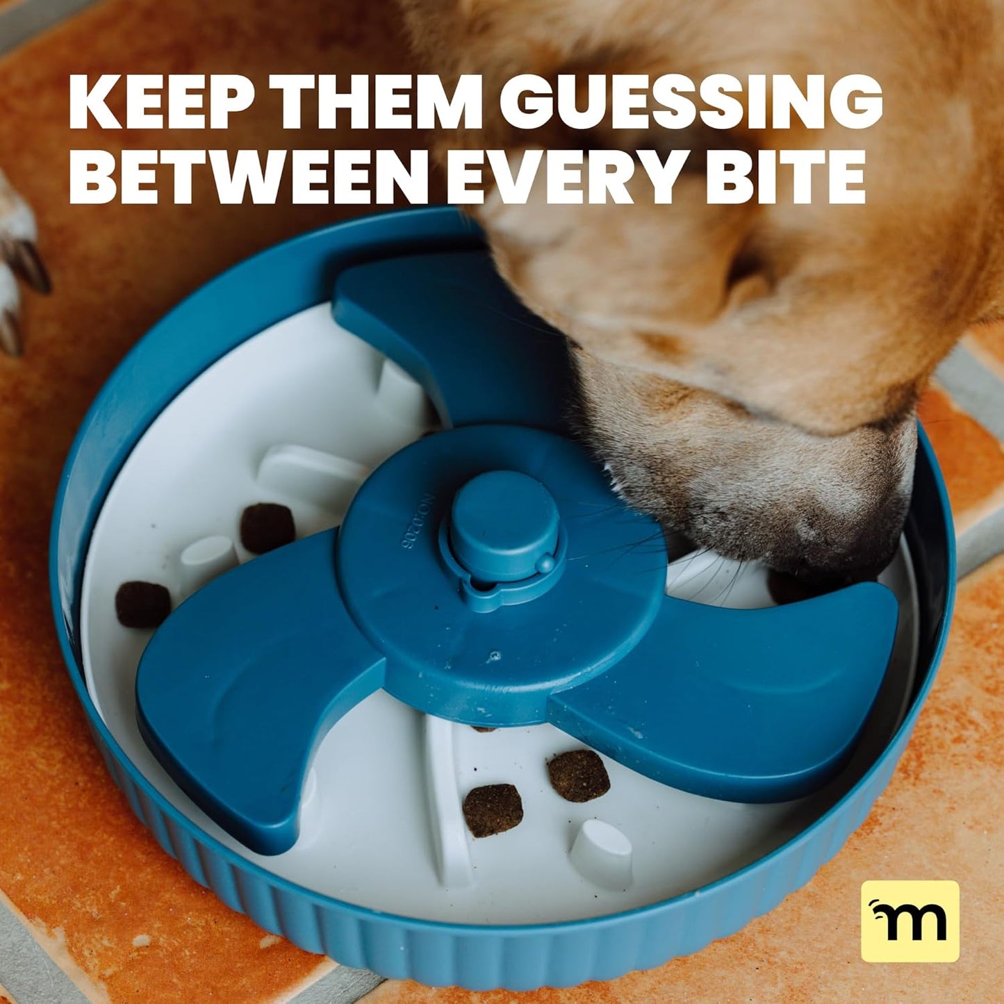 MalsiPree Spinning Slow Feeder Dog Bowl, Anti-Choke Non-Slip Feeding for Small & Large Breeds with 2 Puzzle Mats, Blue - Dog Bowls - Puzzle Feeder - Slow Feeders