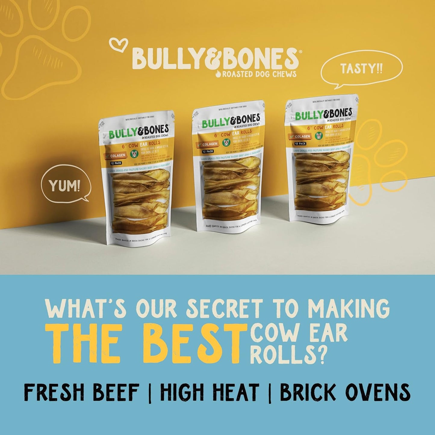 Bully & Bones 6 Inch Cow Ear Rolls (12 Pack) for Dogs. Collagen and Protein Rich, Healthy Single-Ingredient Beef chew Treats Crafted to Stimulate Your Dog’s Taste Buds. 6” Cow Ear Rolls.