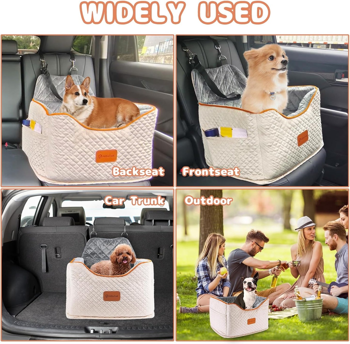 Memory Foam Booster Dog Car Seat with Washable Removable Cover, Elevated Pet Car Seat, Anti-Slip Sturdy Booster Seats for Small Dogs 35lbs, Seat Belt, Storage Pocket, Dog Blankets