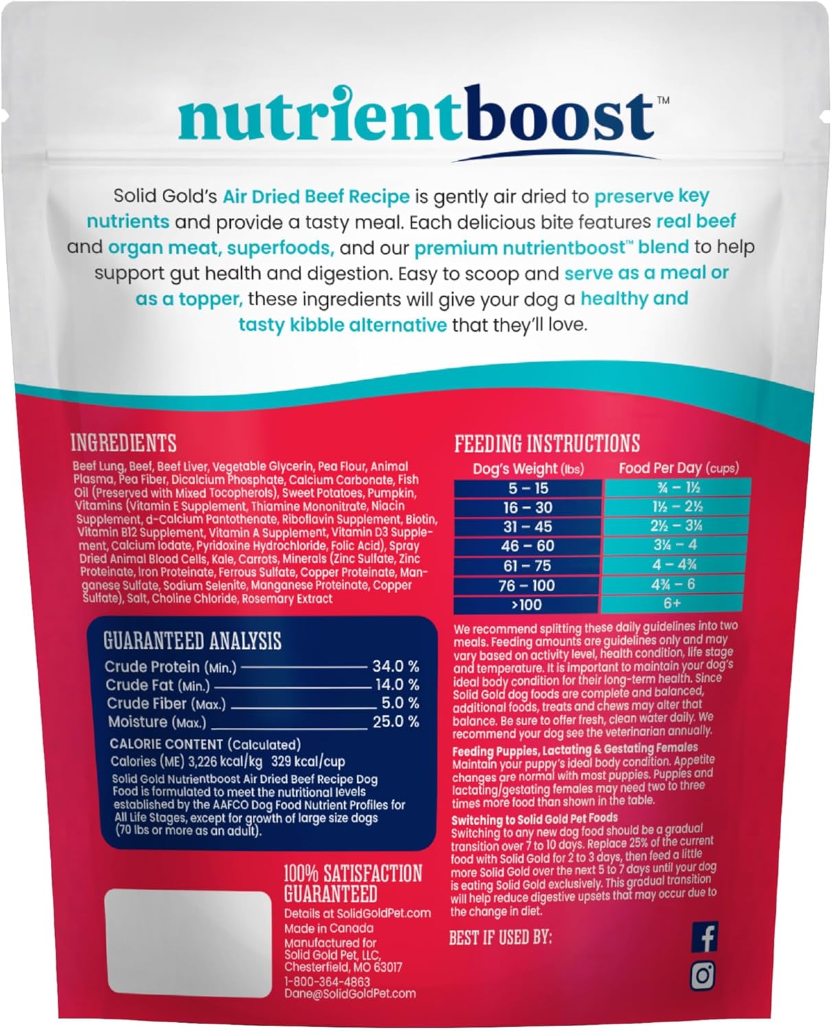 Solid Gold Air Dried Dog Food Toppers for Dry Food - Healthy Dog Treats w/Real Beef & Superfoods - Serve as a Complete Meal, Topper or Treats - Supports Muscle Growth, Immunity & Digestion - 1lb