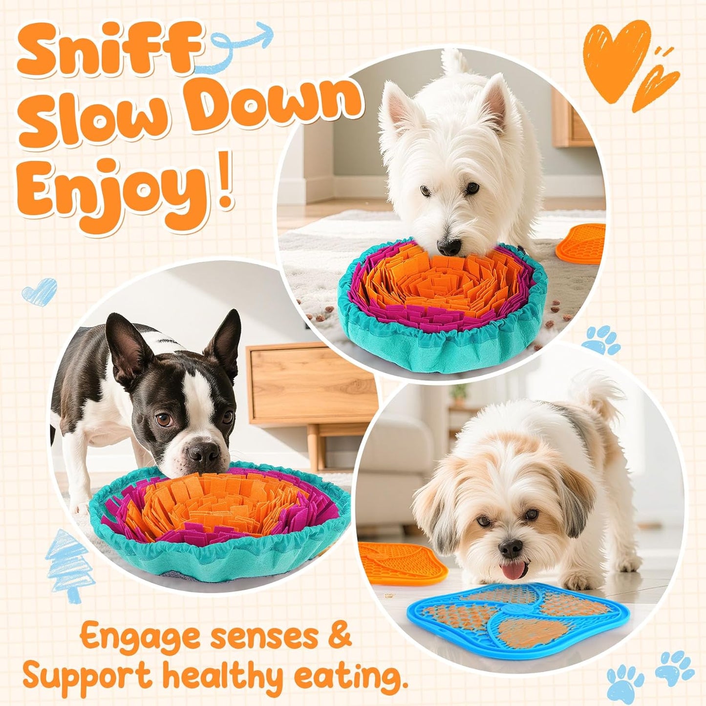 KIPRITII Dog Feeding Set with Snuffle Mat & Lick Mat for Dogs – Slow Feeder & Interactive Toys to Keep Dogs Busy and Reduce Anxiety from Boredom