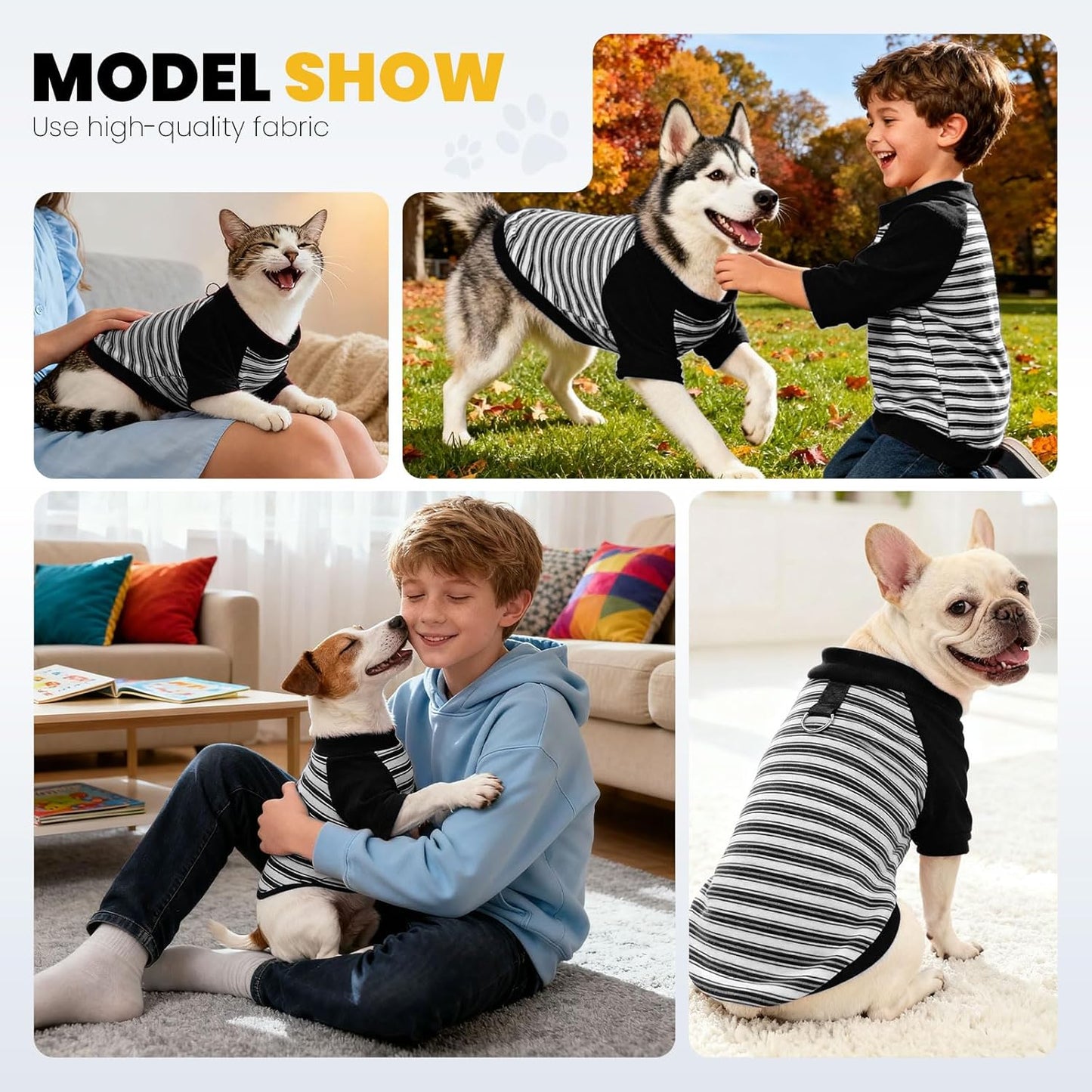 Fleece Dog Sweatshirt with Leash Ring Lightweight Stretchy Dogs T-Shirt Striped Sleeves Pet Clothes Soft Dog Sweaters for Large Dogs Border Collie,Golden Retriever,Doberman(Black,5X-Large)