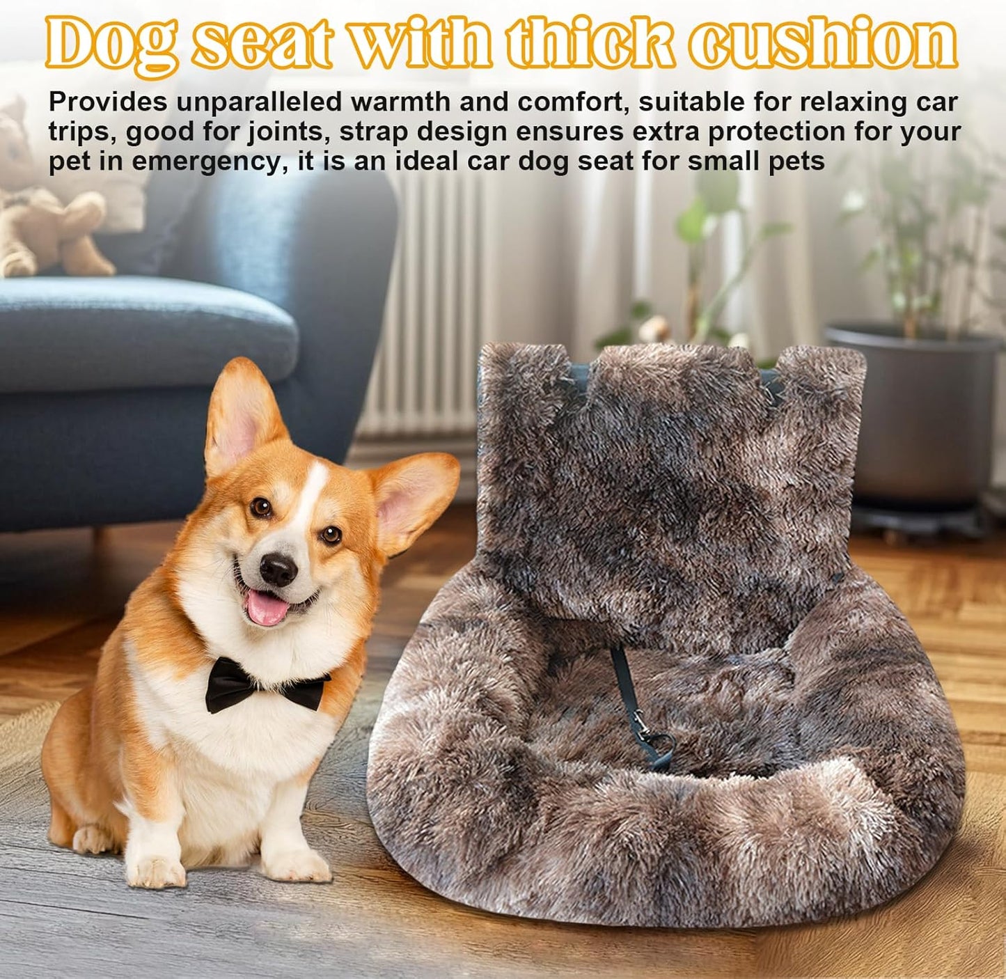 Car Seat Dog with Safety Straps,Fluffy Safety Pet Seat,Removable and Easy to Clean Protects from Dirt (Dark Coffee, 23 * 23in)