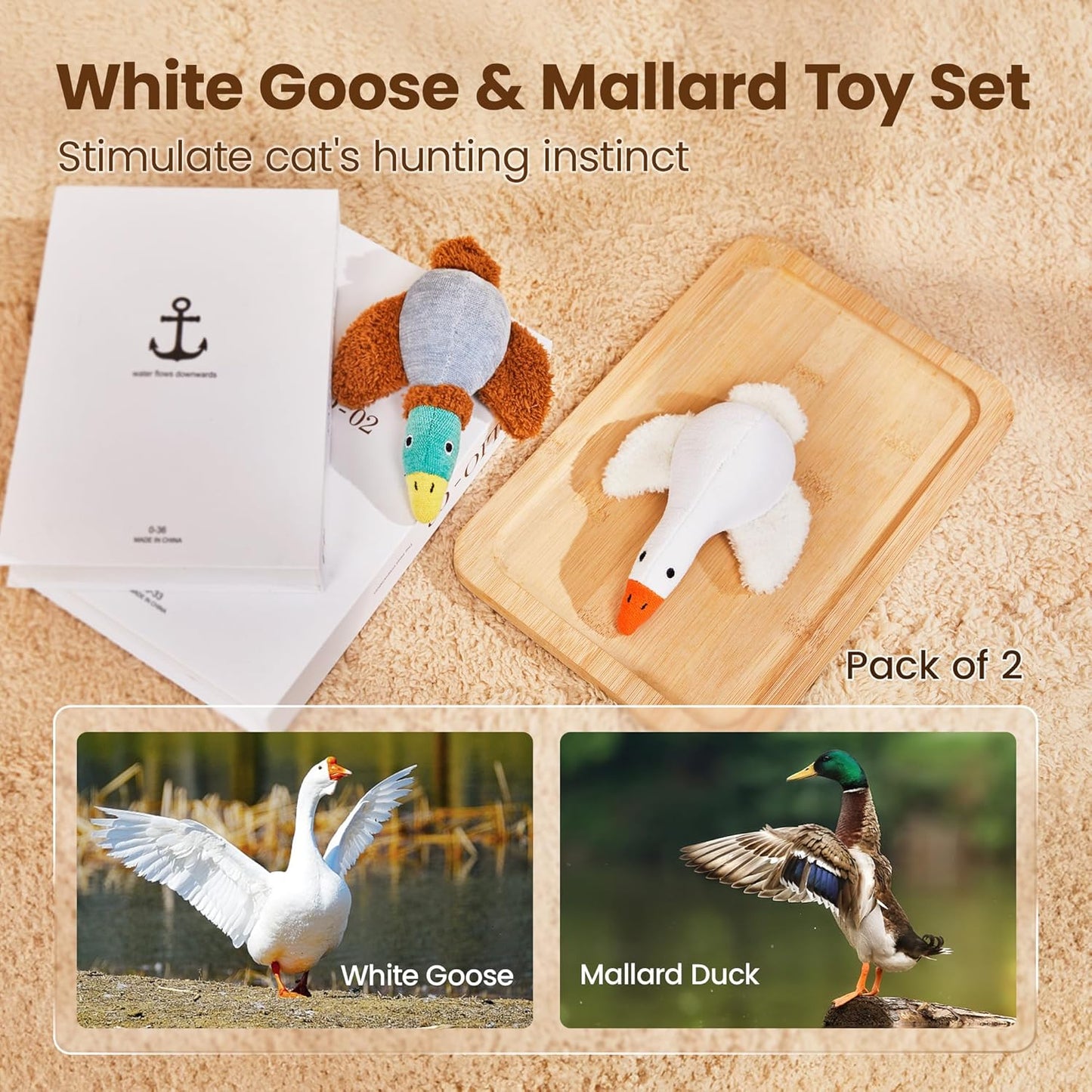 Potaroma Birds Cat Toys, 2 Pack Catnip Toys Soft Durable, Crinkle Sound Kicker Toys for Interactive Indoor Kitten Exercise 6.5 Inches for All Breeds