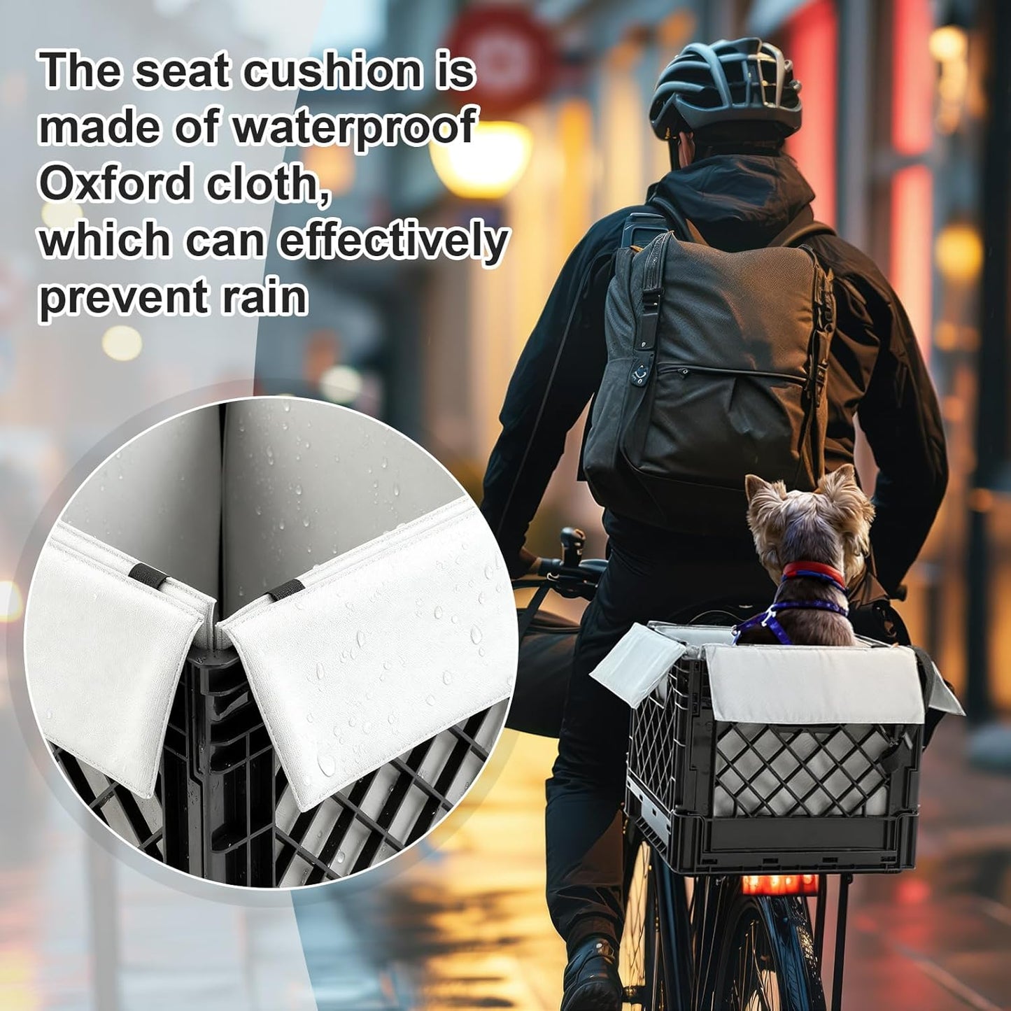 Secure Rear Dog Bike Basket Carrier for Small Dogs up to 15 Lbs, Easy No-Tool Installation with Straps, Waterproof & Comfortable Pet Seat for Most Bicycles