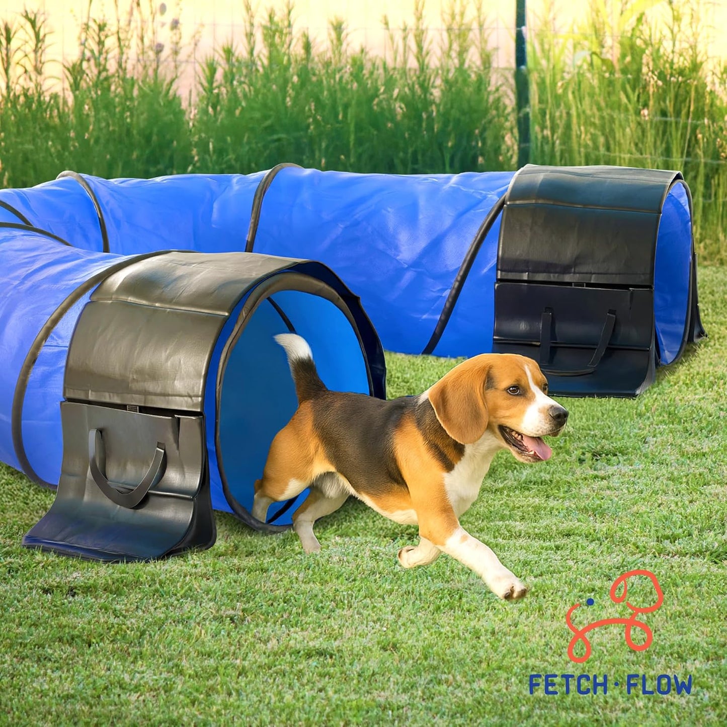 FetchFlow Dog Agility Training Equipment – Complete Backyard Agility Course Set w/Adjustable A-Frame Ladder, Weave Poles, Cones, Jump Hoop, Tunnel & Sandbags – Outdoor Dog Playground Kit