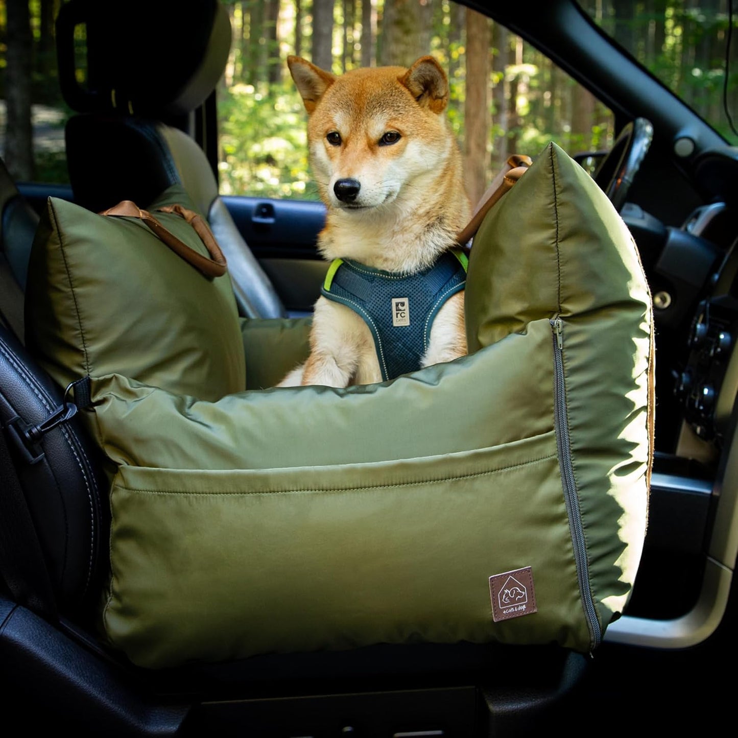 4 Cats & Dogs Marco Travel Pet Bed – Dog Car Seat for Small & Medium Dogs, Waterproof, Faux Fur Cushion, Safety Belt, Washable Cover, Storage Pockets, Booster Seat (Silva, Single Seater 18.5" x 21")