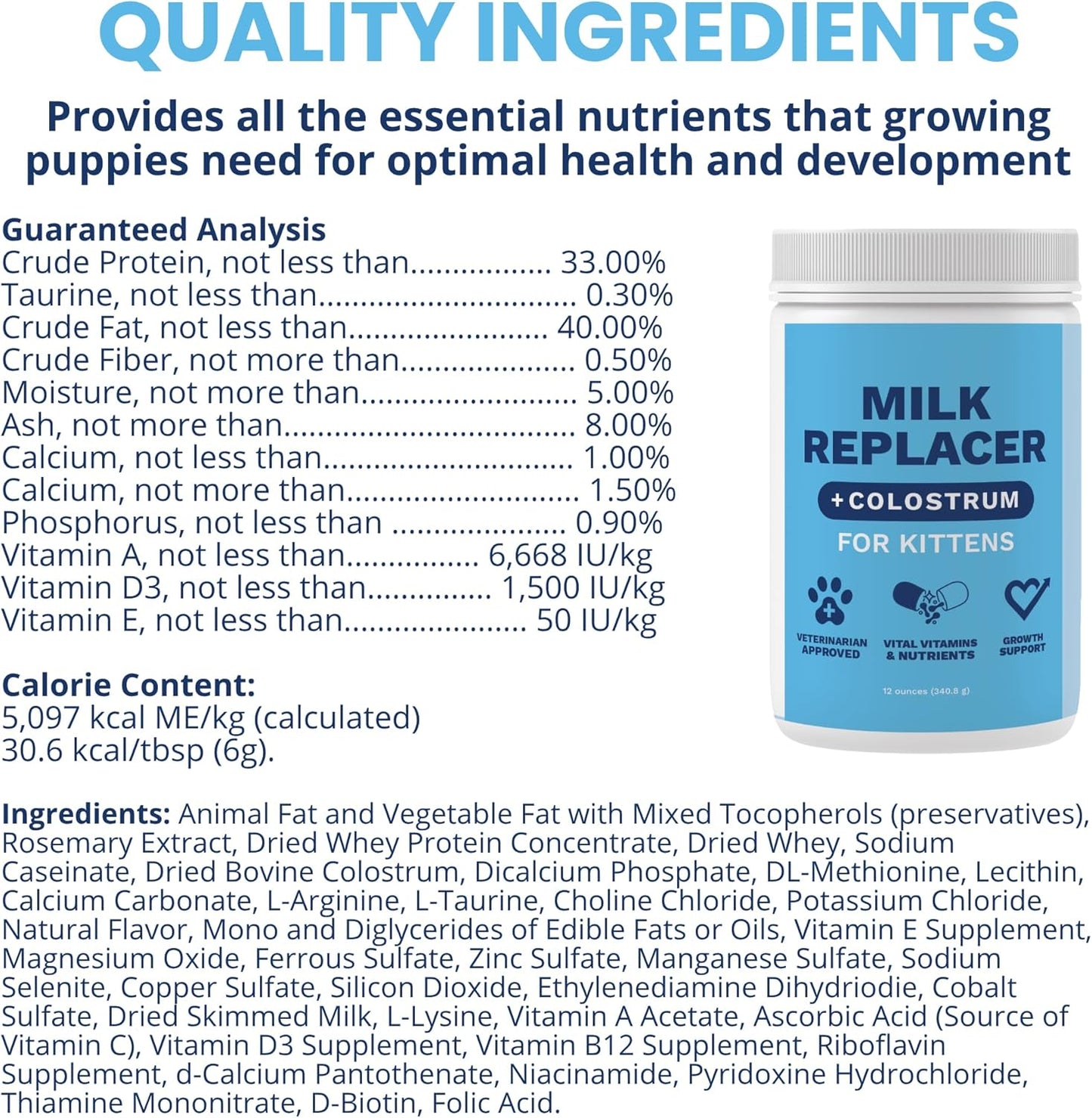 Under the Weather Kitten Milk Replacer Powder + Colostrum | Kitten Milk Replacement Formula | Nutrient-Rich Formula with Colostrum for Immune & Digestive Support – 12 oz