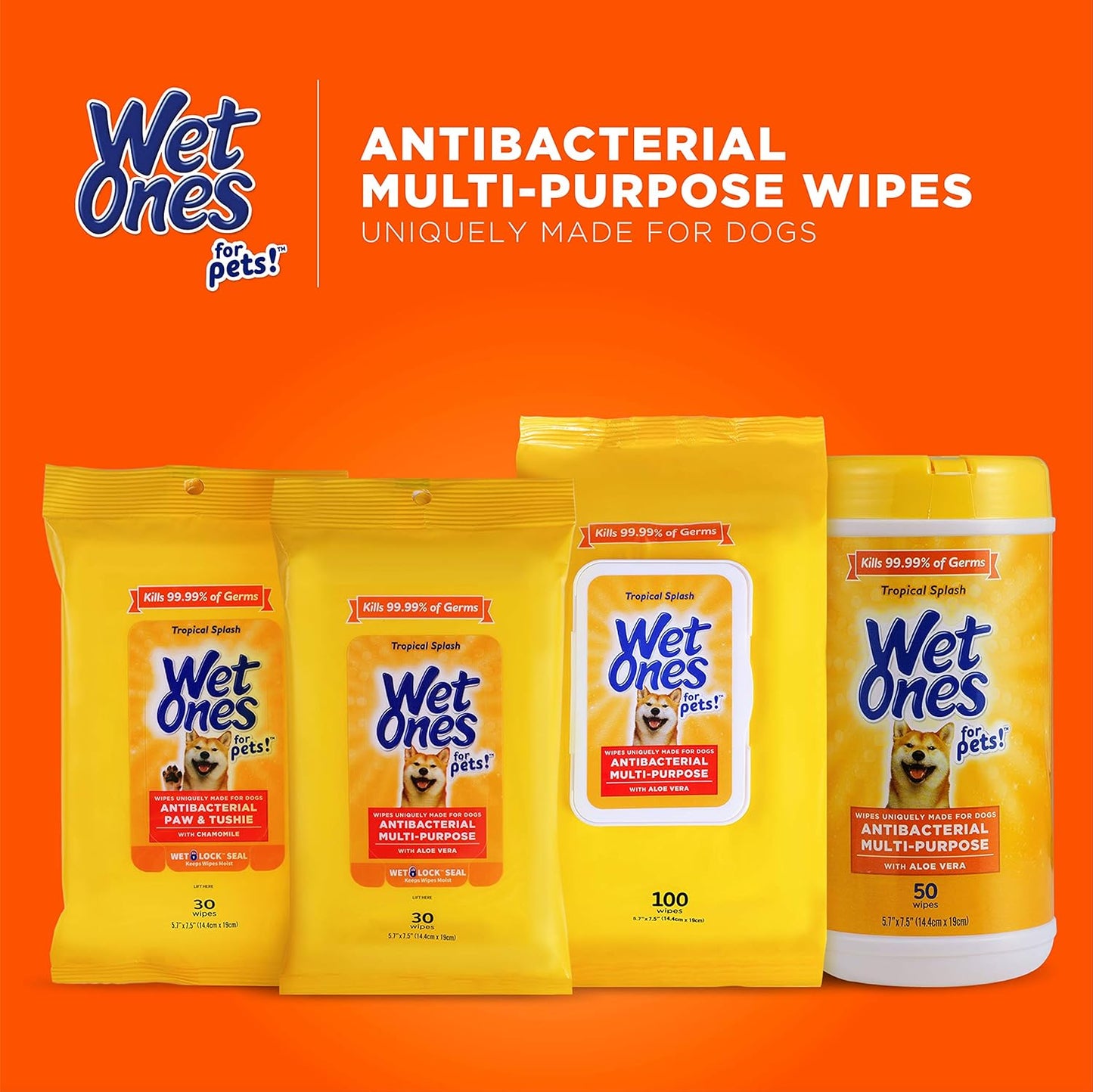 Wet Ones for Pets Multi-Purpose Dog Wipes With Aloe Vera | Dog Wipes For All Dogs in Tropical Splash, Wet Ones Wipes for Paws & All Purpose | 50 Ct Cannister Dog Wipes
