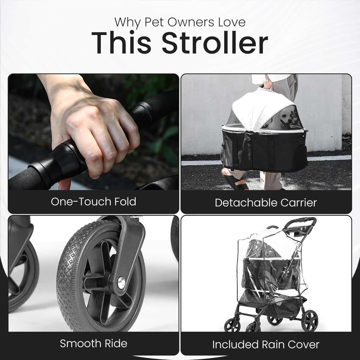 3-in-1 Folding Pet Stroller with Detachable Carrier – Lightweight Travel Design for Cats & Dogs, Safety Lock + Storage Basket