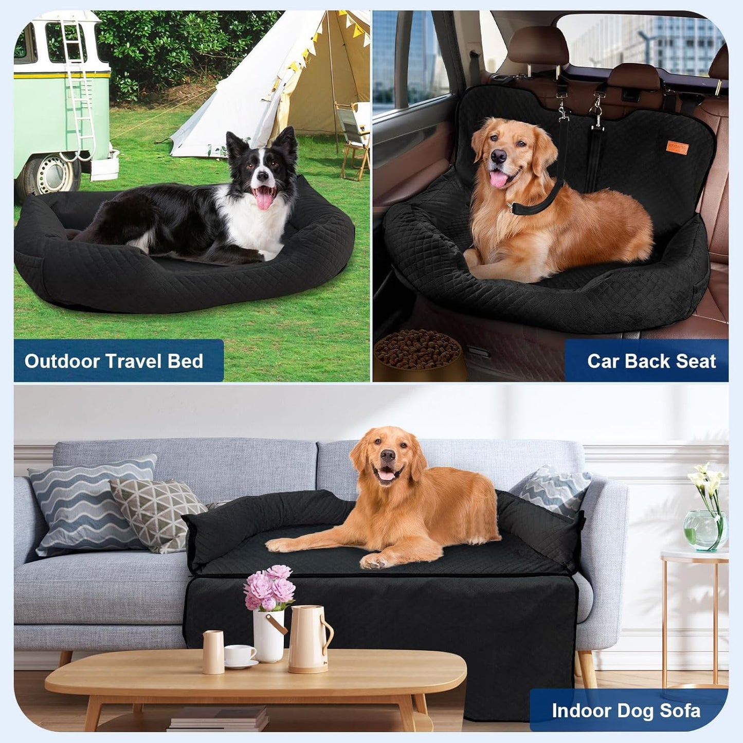 Dog Car Seat for Large/Medium Dog Pet Under 55 lbs or 2 Small Dogs Detachable Washable Travel Bed Fits Cars Trucks SUV