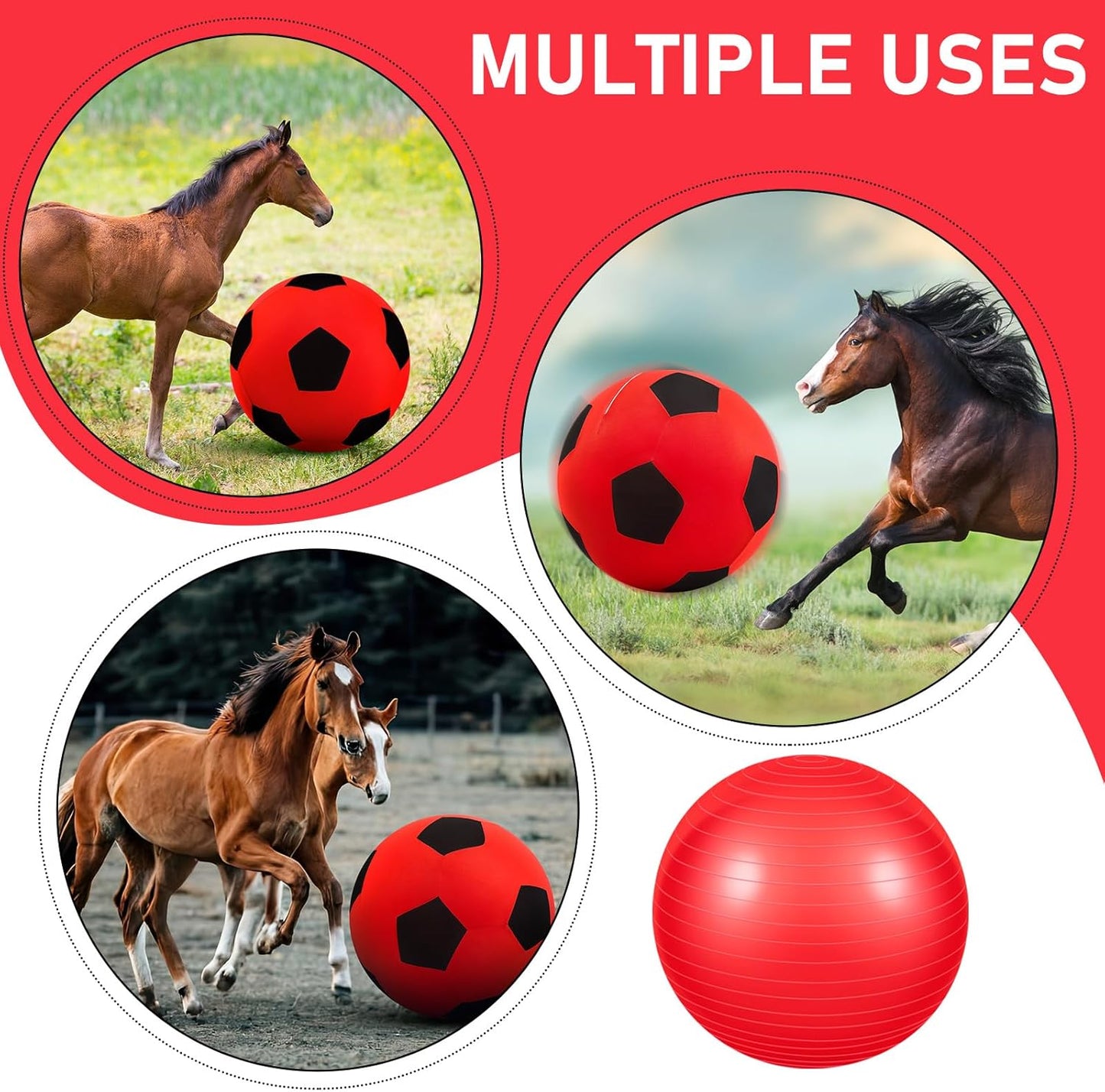 30 Inch Giant Herding Ball with Cover Anti Burst Ball Please Watch VCR for How to Inflation Horse Toys for Horses Stall Entertainment Play, Pump Included(Red Black, Classic)