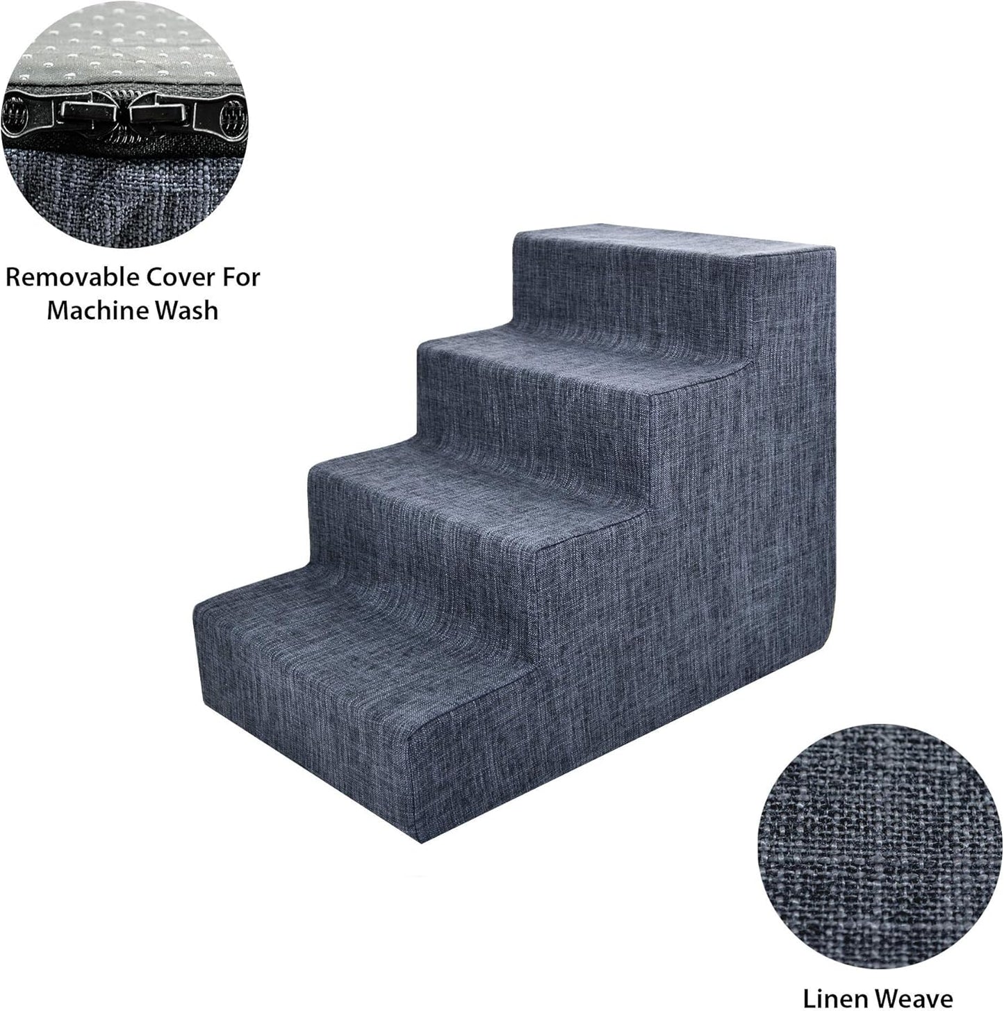 Best Pet Supplies Dog Stairs for Small Dogs & Cats, Foam Pet Steps Portable Ramp for Couch Sofa and High Bed Non-Slip Balanced Indoor Step Support, Paw Safe No Assembly - Dark Gray Linen, 4-Step