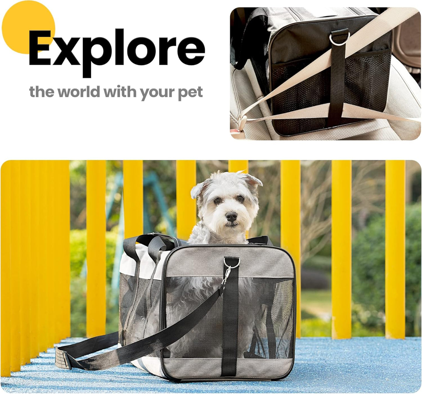 Cat Carrier Airline Approved, Soft-Sided Dog Carrier with Inner Safety Leash, Pet Transport Carrier for Small-Medium Cats Puppies up to 15 Lbs, Collapsible Travel Kitten Carrier Bag -BlackM