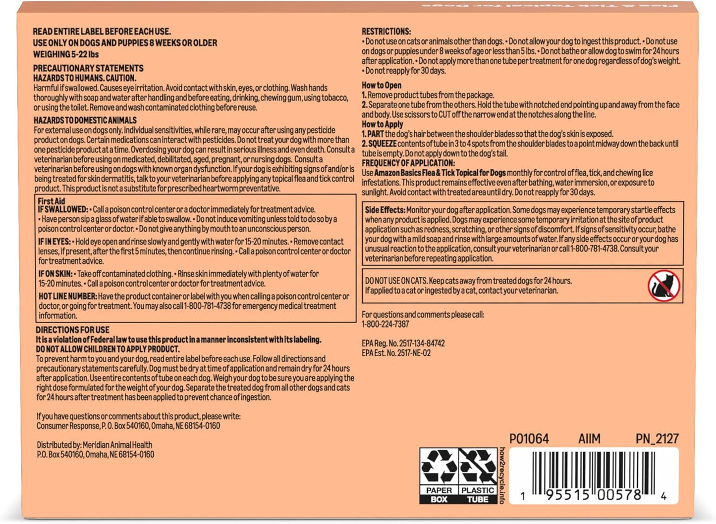 Amazon Basics Flea and Tick Topical Treatment for Dogs, Small (5-22 lbs), Fast Acting and Long Lasting, 3 Counts, Packaging May Vary