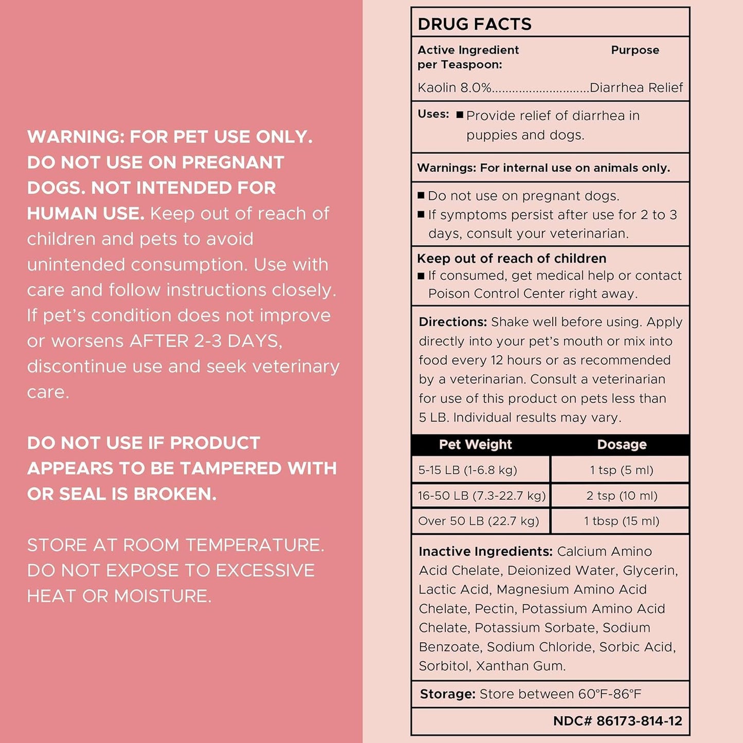 Chew + Heal Labs Anti Diarrhea for Dogs 2oz - Fast Relief Liquid Dog Diarrhea Supplement with Kaolin Pectin Formula - Effective Diarrhea Treatment and Dog Health Upset Stomach Supplement