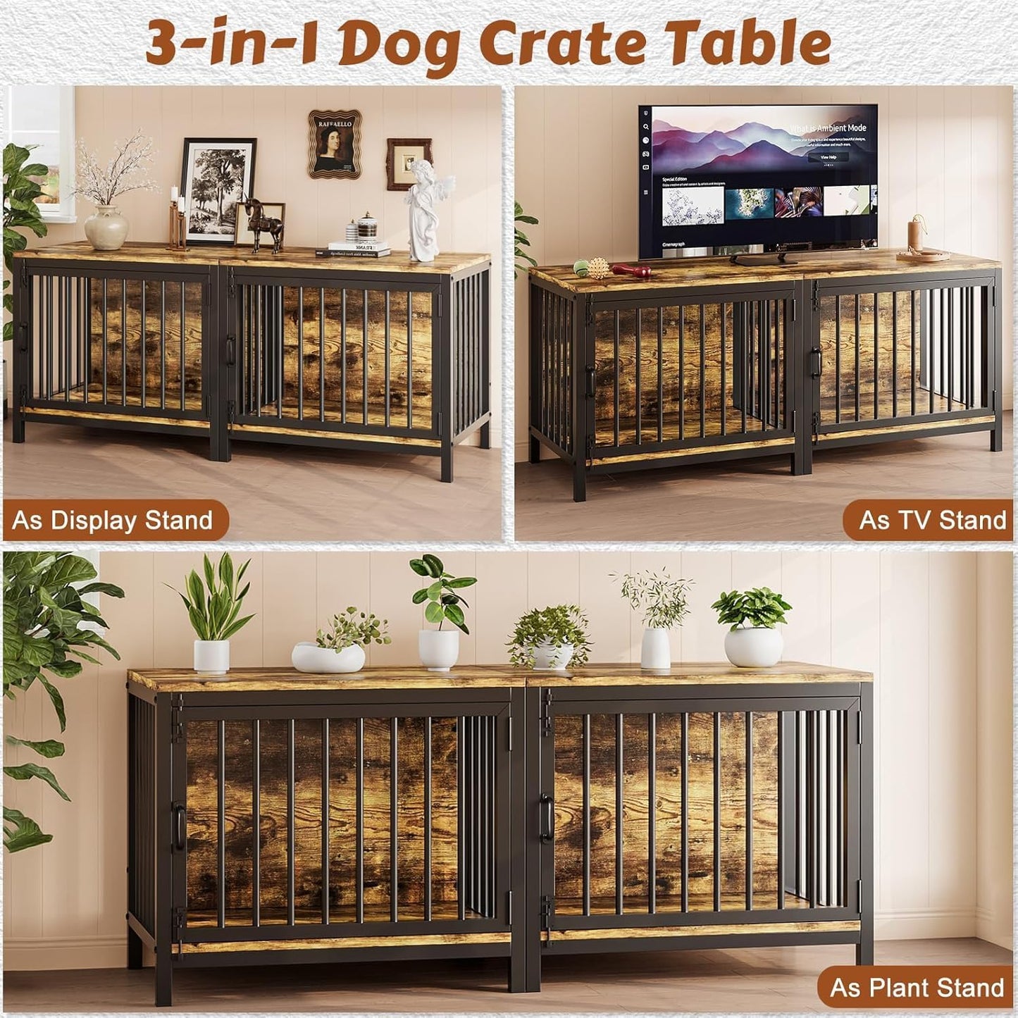 Dog Crate Furniture, Farmhouse Heavy Duty Dog Kennel, 31'' Wooden Dog House End Table for Small Medium Dogs, Rustic Brown