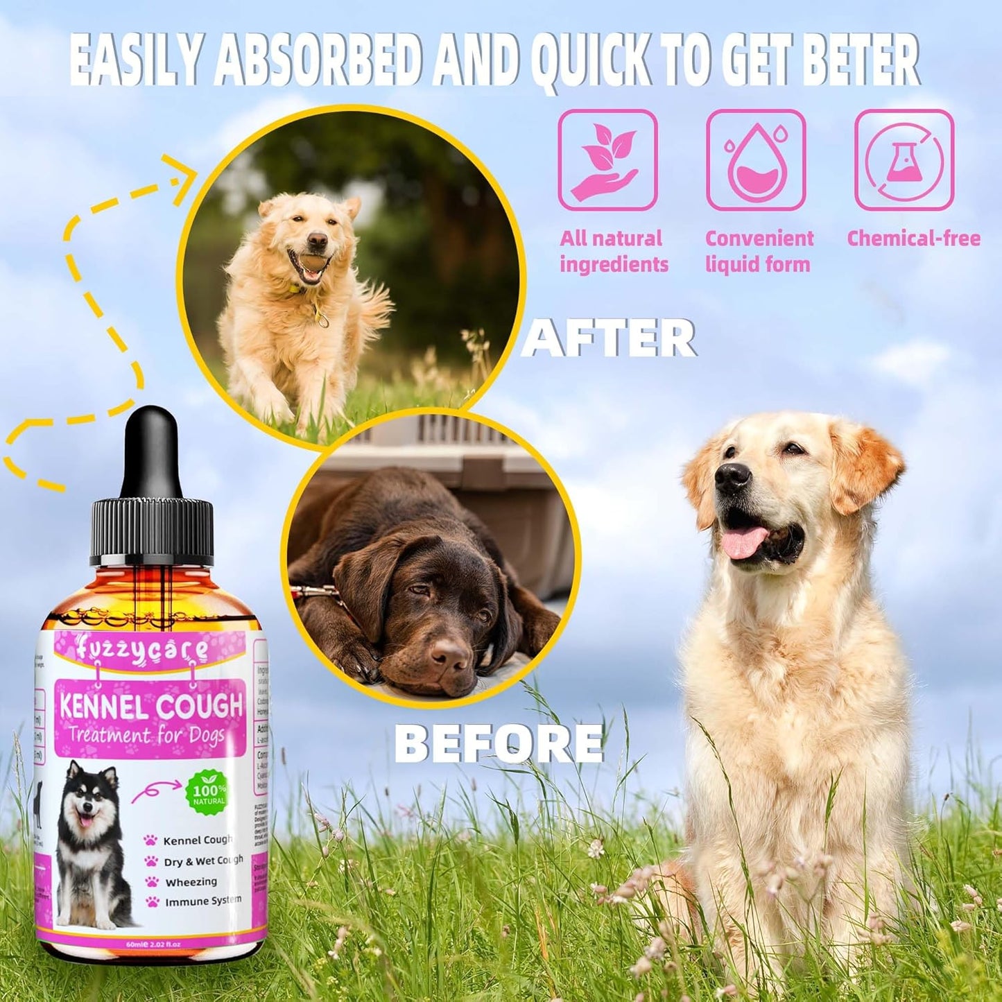 Dog Cough Treatment,Effective Kennel Cough Medicine for Dogs & Cats, Natural Kennel Cough Treatment and Allergy Relief, Herbal Drops for All Breeds & Sizes, Soothing Dog Cough Medicine