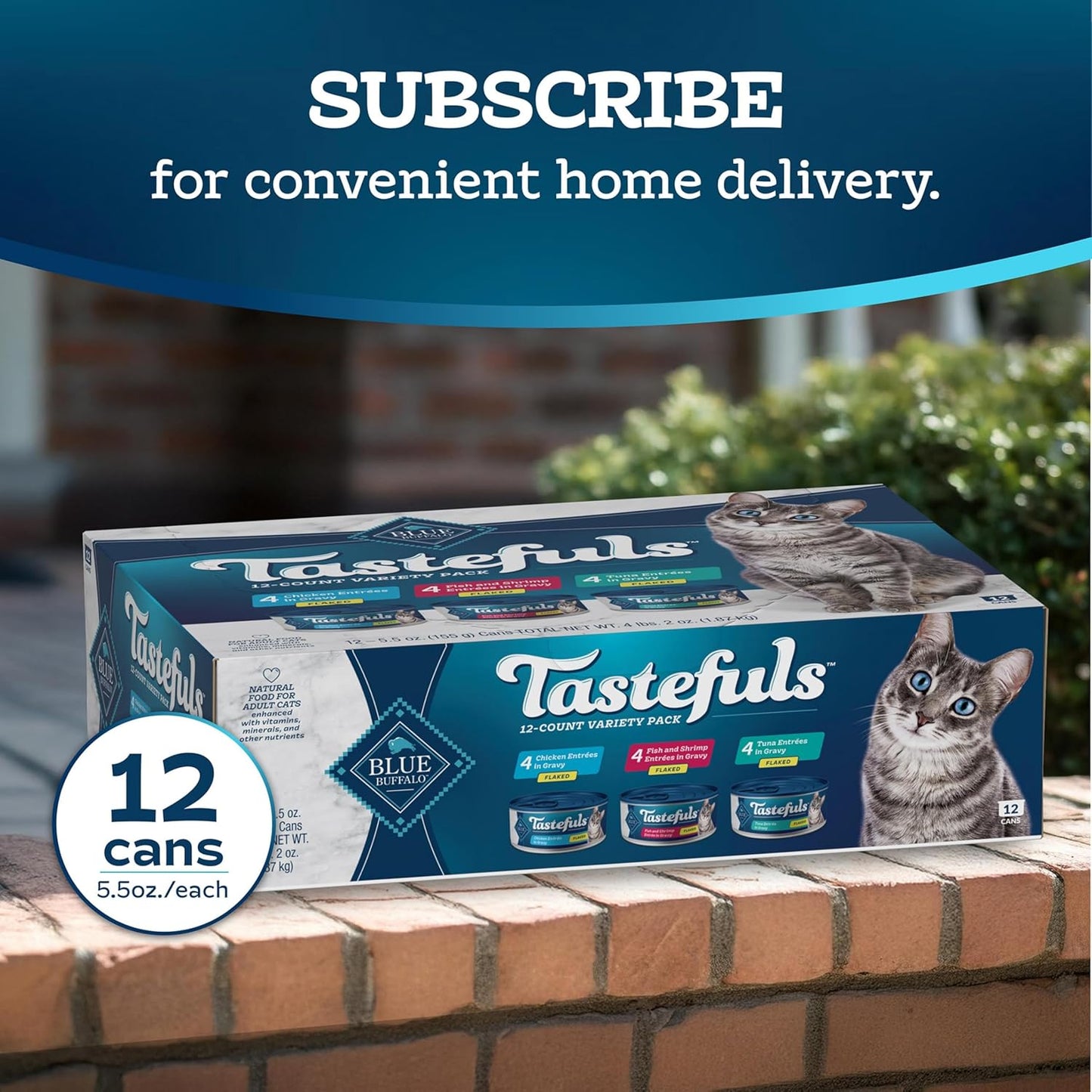 Blue Buffalo Tastefuls Natural Flaked Wet Cat Food Variety Pack, Tuna, Chicken and Fish & Shrimp Entrées in Gravy 5.5-oz Cans (12 Count - 4 of Each)