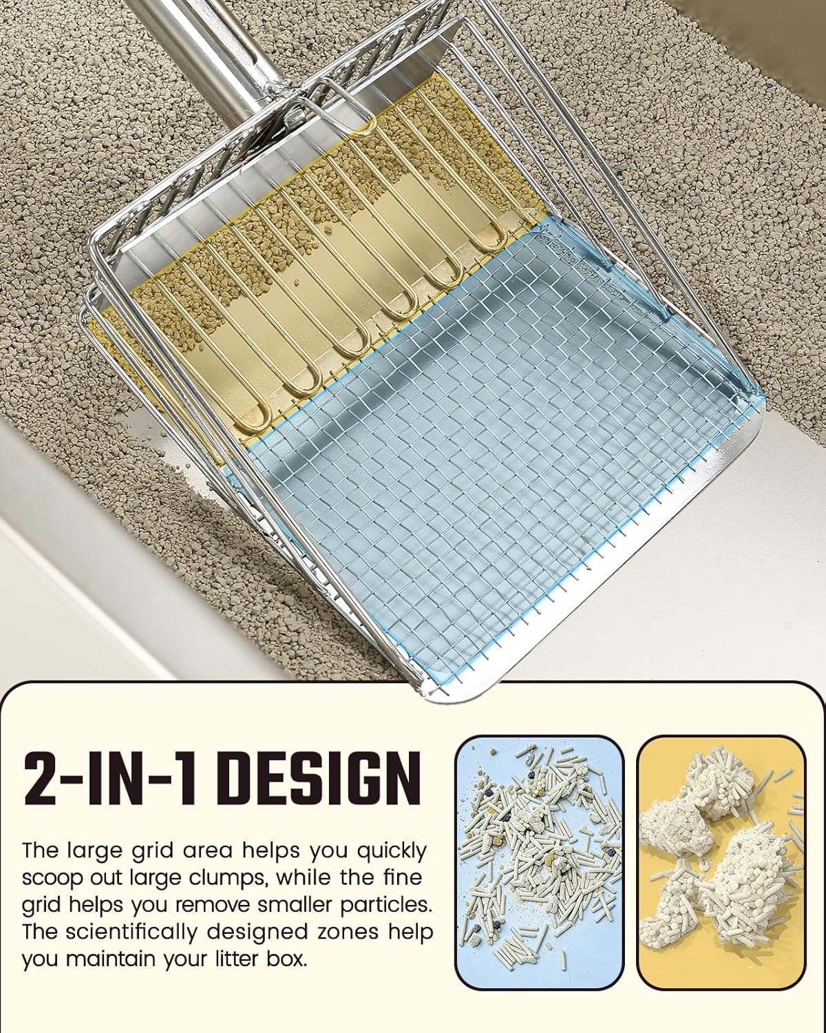 Cat Litter Scoop - Stainless Steel Metal Cat Litter Scoop -Large Size, Deep Shovel, Long Handle, Poop Sifting, Durable, Heavy Duty,Kitten Pooper Lifter for Litter Box