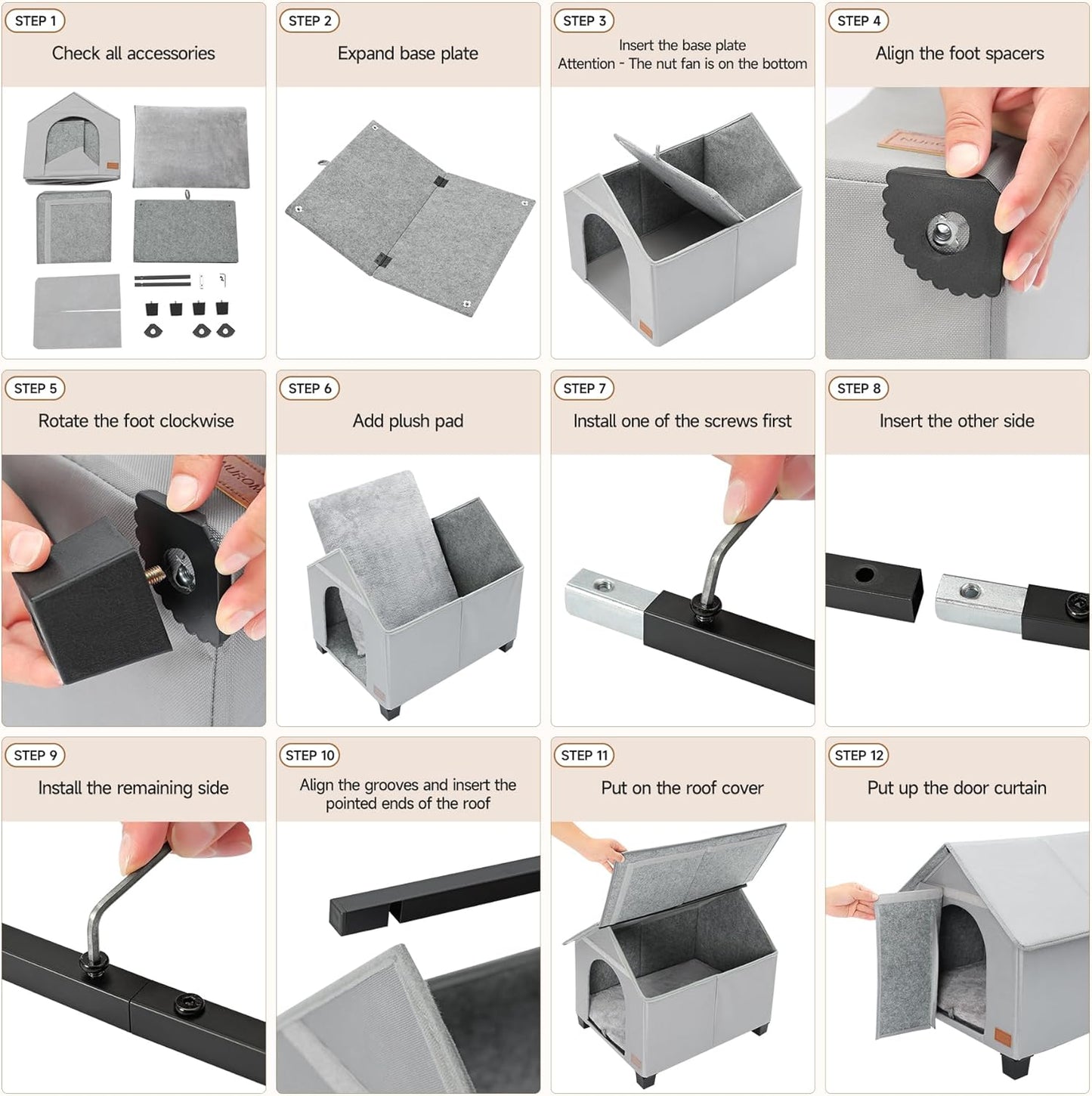 Insulated Dog House Outdoor with Warm Mat and Elevated Feet,Weatherproof Dog Bed House for Medium Size Dog and Multiple Large Cat,Max Pets Size 23.6 X 16.9 Inches