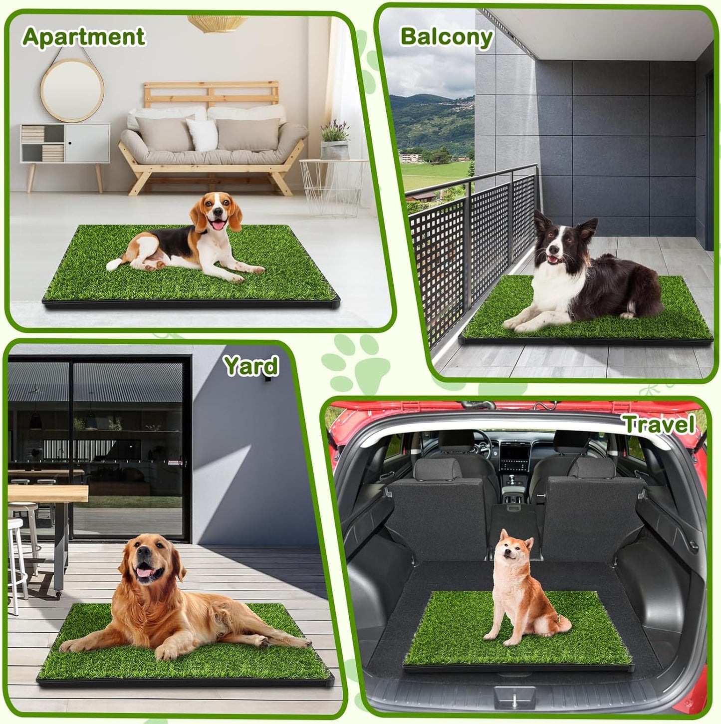 Dog Grass Pad with Tray, 23''X17'' Small Artificial Turf Grass Potty, Reusable Puppy Pee Pads for Dogs, Portable Dog Litter Box for Indoor/Outdoor Potty Training Toilet