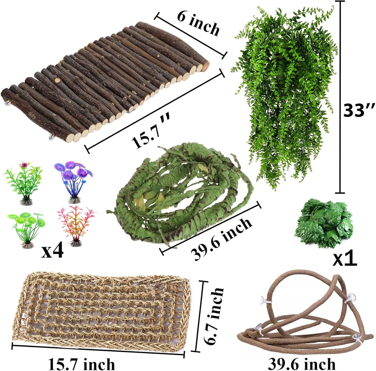 Bearded Dragon Tank Accessories, 10 PCS Reptile Hammock Plants Bridge Jungle Climber Vines for Snakes Bearded Dragon Chameleon Gecko Lizard