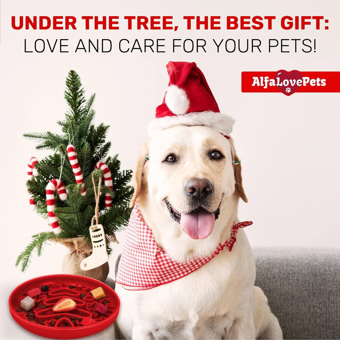 Slow Feeder Dog Bowls – Dog Bowl with Christmas Design – Red Lick Mat for Dogs – Dog Food Bowl – Safe Silicone Material – for Dogs Using – Dog Bowl Mat by Alfa Love Pets