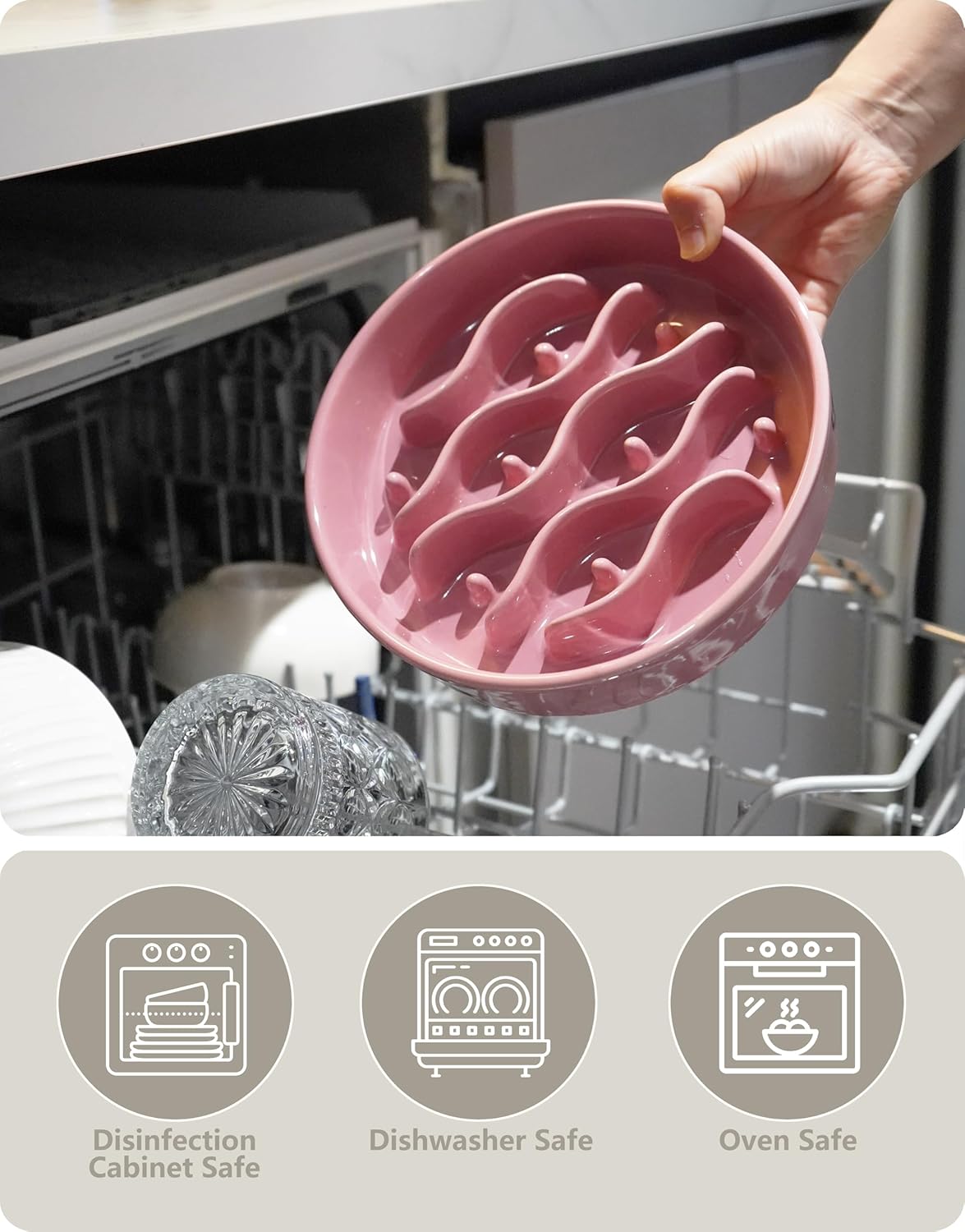 Ceramic Slow Feeder Dog Bowls Elevated, 2.0 Cups Dog Slow Feeder for Medium and Large Dogs, 30oz, 8in, Salmon Pink