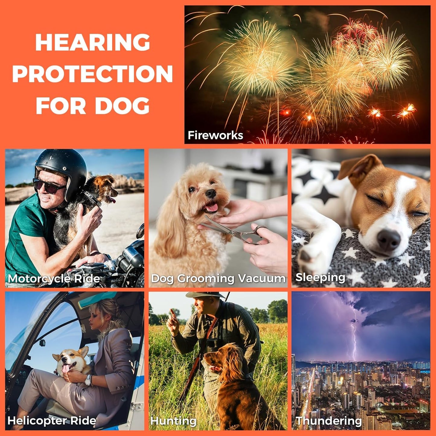New Dog Ear Muffs for Noise Protection - 30dB NRR Dog Headphones, Noise Cancelling Hearing Protection Against Thunder/Fireworks/Vacuums, Upgraded Design with Bell Accent (Orange, Small)