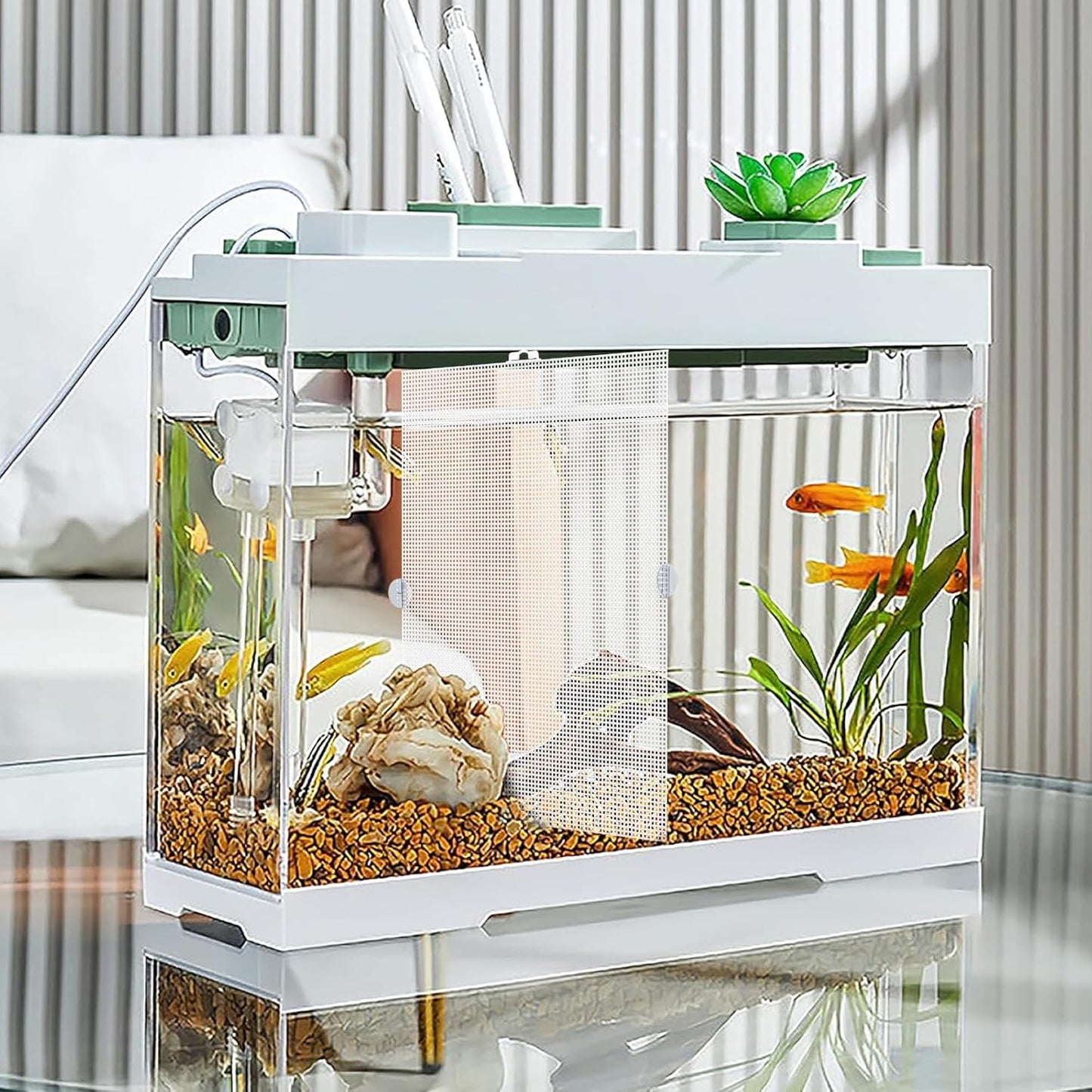 2 PCS Aquarium Fish Tank Divider Plastic Grid Divider Clear Cuttable Grid Plate Fish Tank Isolation with Bracket Fish Tank Separator for Betta Fish Tank Aquarium Terrarium 13 x 10 Inch