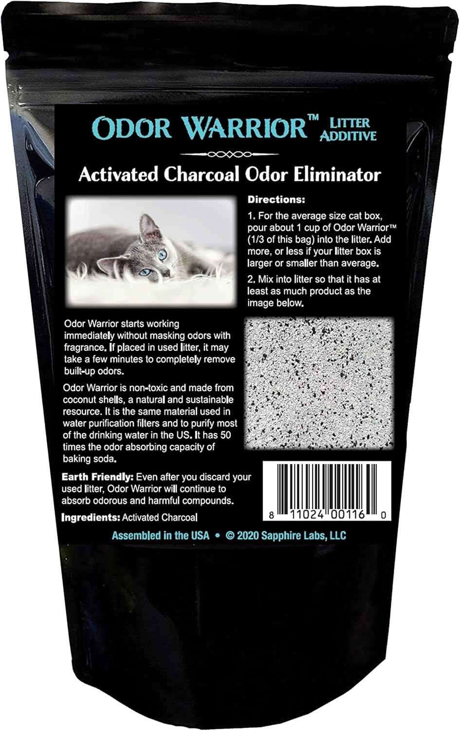 Sapphire Labs Odor Warrior Cat Litter Deodorizer | Cat Litter Odor Control with Ultra Absorbing Activated Charcoal | Extend The Life of Your Kitty Litter with a Truly Fragrance Free Litter Solution