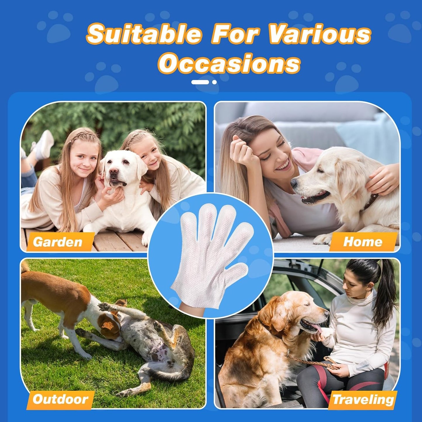 Pet Glove Wipes for Dogs and Cats, Deodorizing and Cleaning Gloves, Hypoallergenic Coconut Oil Grooming Wipes, Individually Wrapped Dog Bath Wipes, for Pet Dry Cleaning, Daily Care and Travel, 18 Pcs