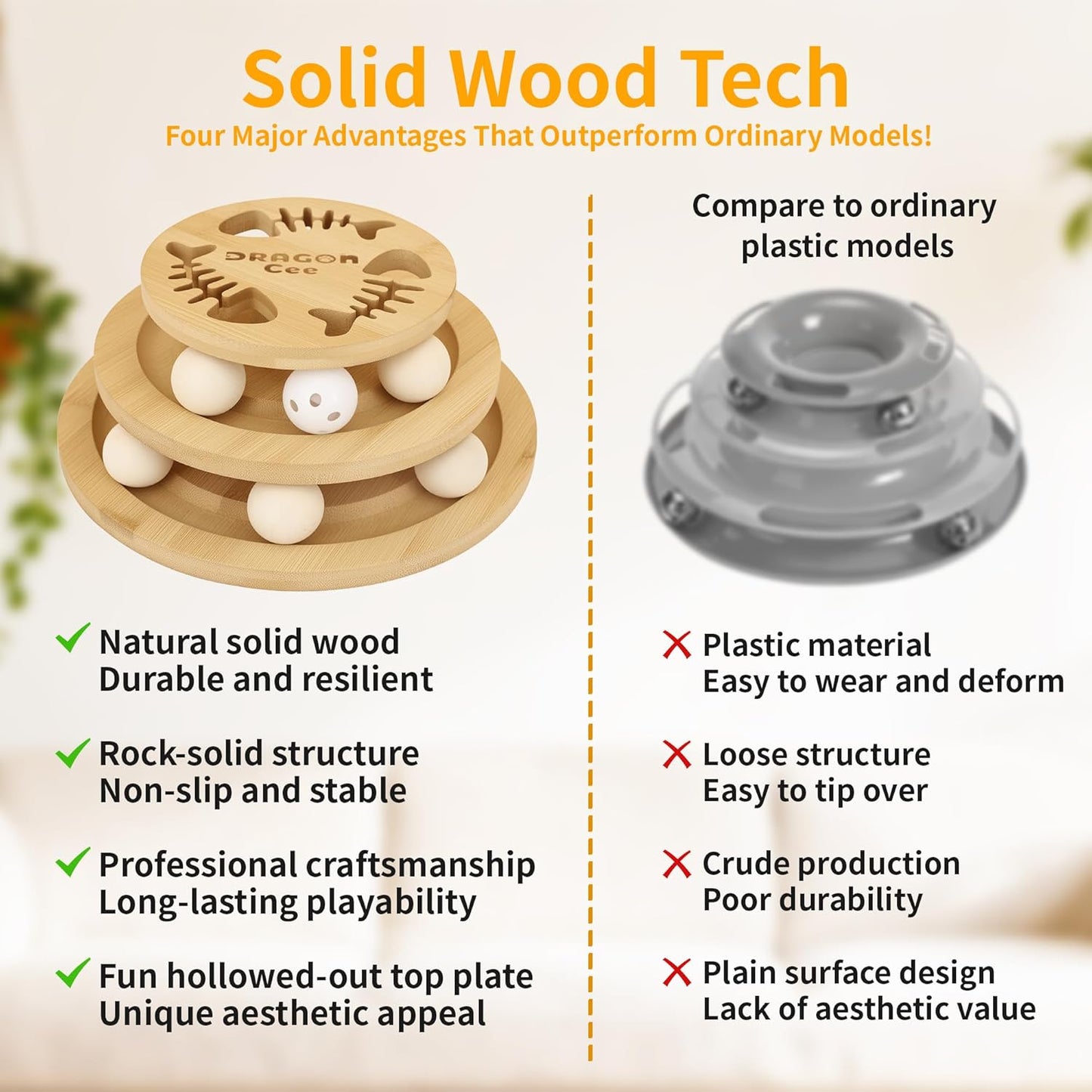 Cat Ball Track Toy, Interactive Toys for Indoor Cats, Tower of Tracks 3-Level Cat Track Toy with 6 Balls,Wooden