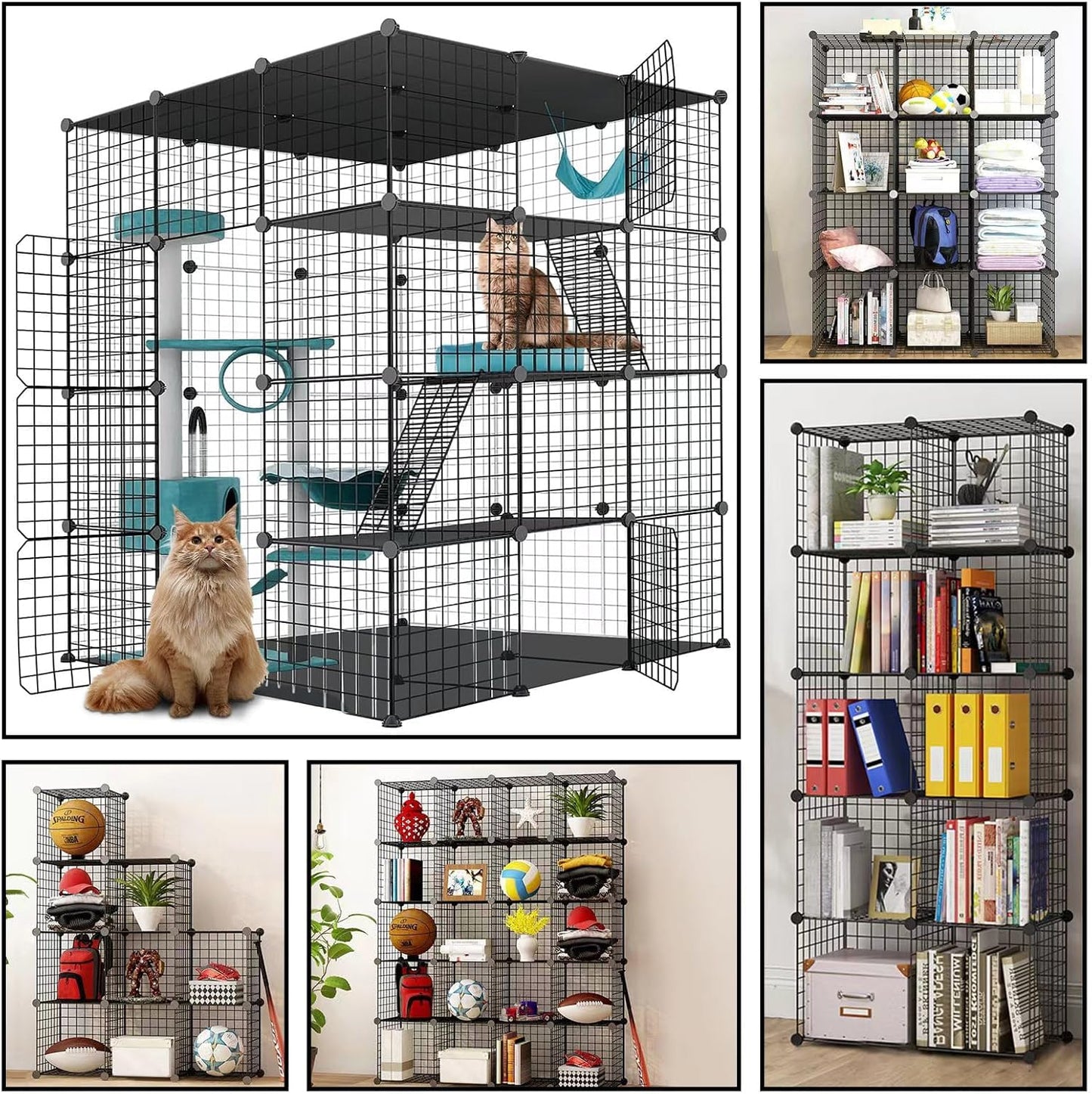 Large Cat Cage Enclosure Indoor DIY Cat Playpen Pet Home Small Animal House Detachable Metal Wire Kennels Crate Large Exercise Place Ideal for 1-4 Cat (Black, 41.3" Lx41.3 Wx55 H, 1)