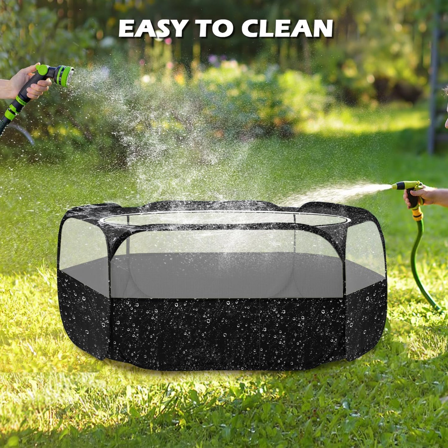 UWE Small Animal Playpen, Chicken Brooder Box with Cover Top, Portable Outdoor Exercise Pet Cage Tent, Waterproof Breathable Pet playpen Indoor for Chick Ktiien Bunny Hamster Guinea Pig, Black