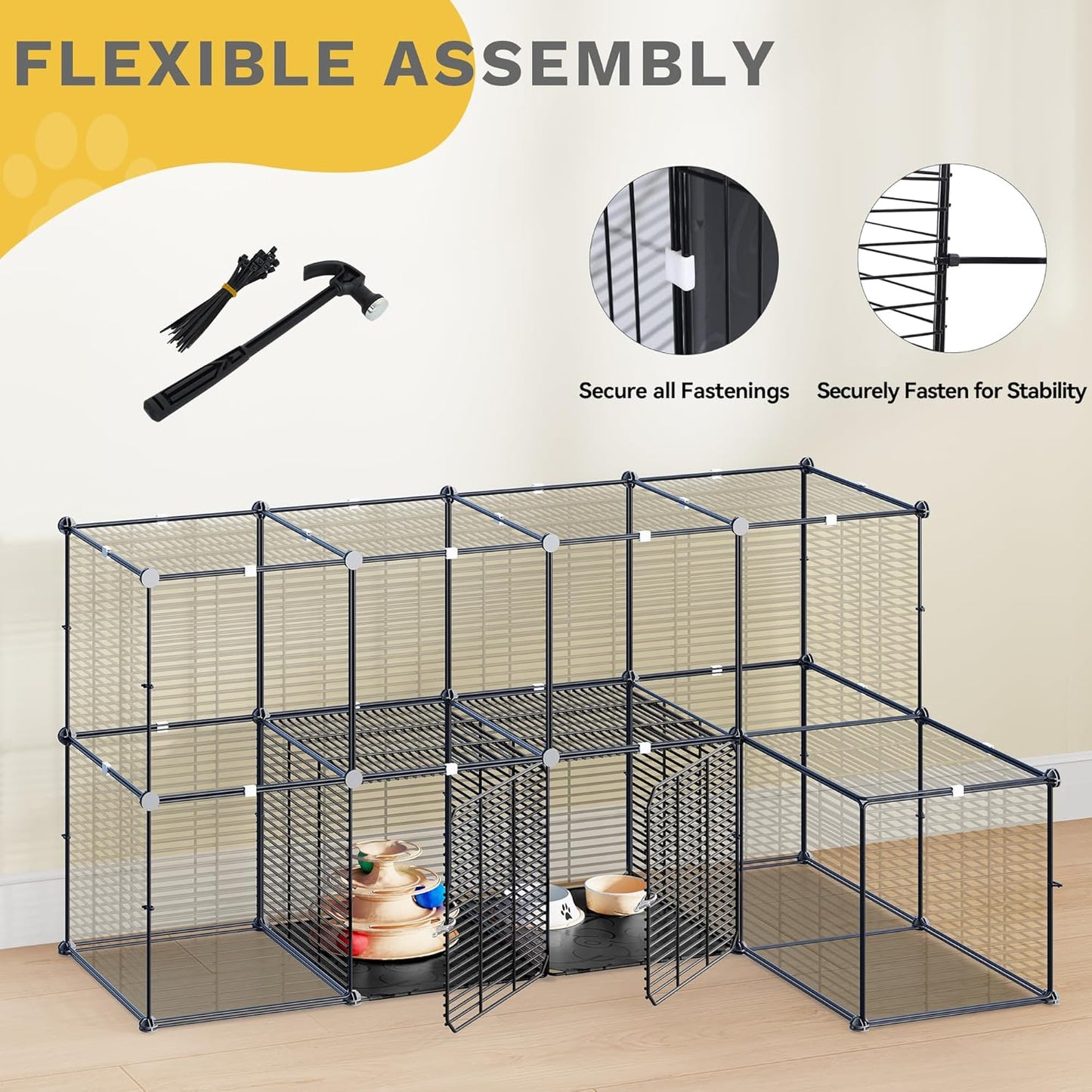 DWVO 3-Tier Cat Cage Indoor Enclosure - Spacious DIY Pet Playpen with Metal Wire Kennel, Extra Large Hammock & Sturdy Platforms for 1-2 Felines Ferrets Chinchillas Rabbits Small Pets